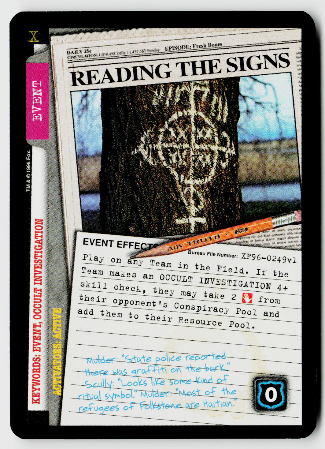 X-Files CCG | Premiere | Reading The Signs XF96-0249v1 Uncommon