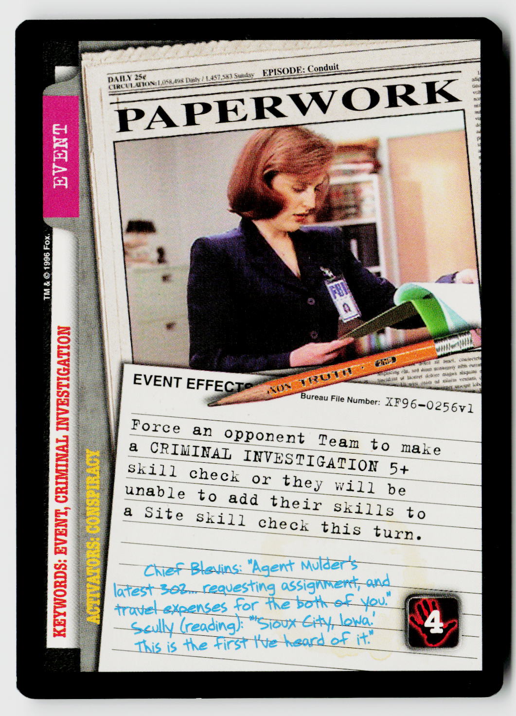 X-Files CCG | Premiere | Paperwork XF96-0256v1 Uncommon