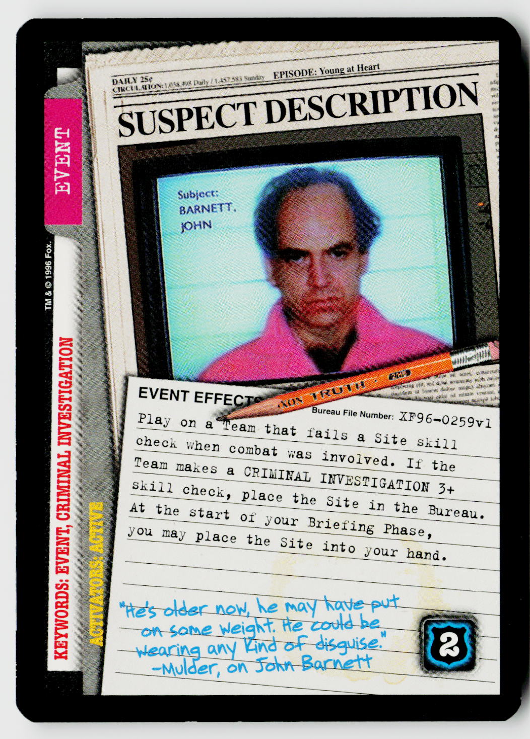 X-Files CCG | Premiere | Suspect Description XF96-0259v1 Uncommon
