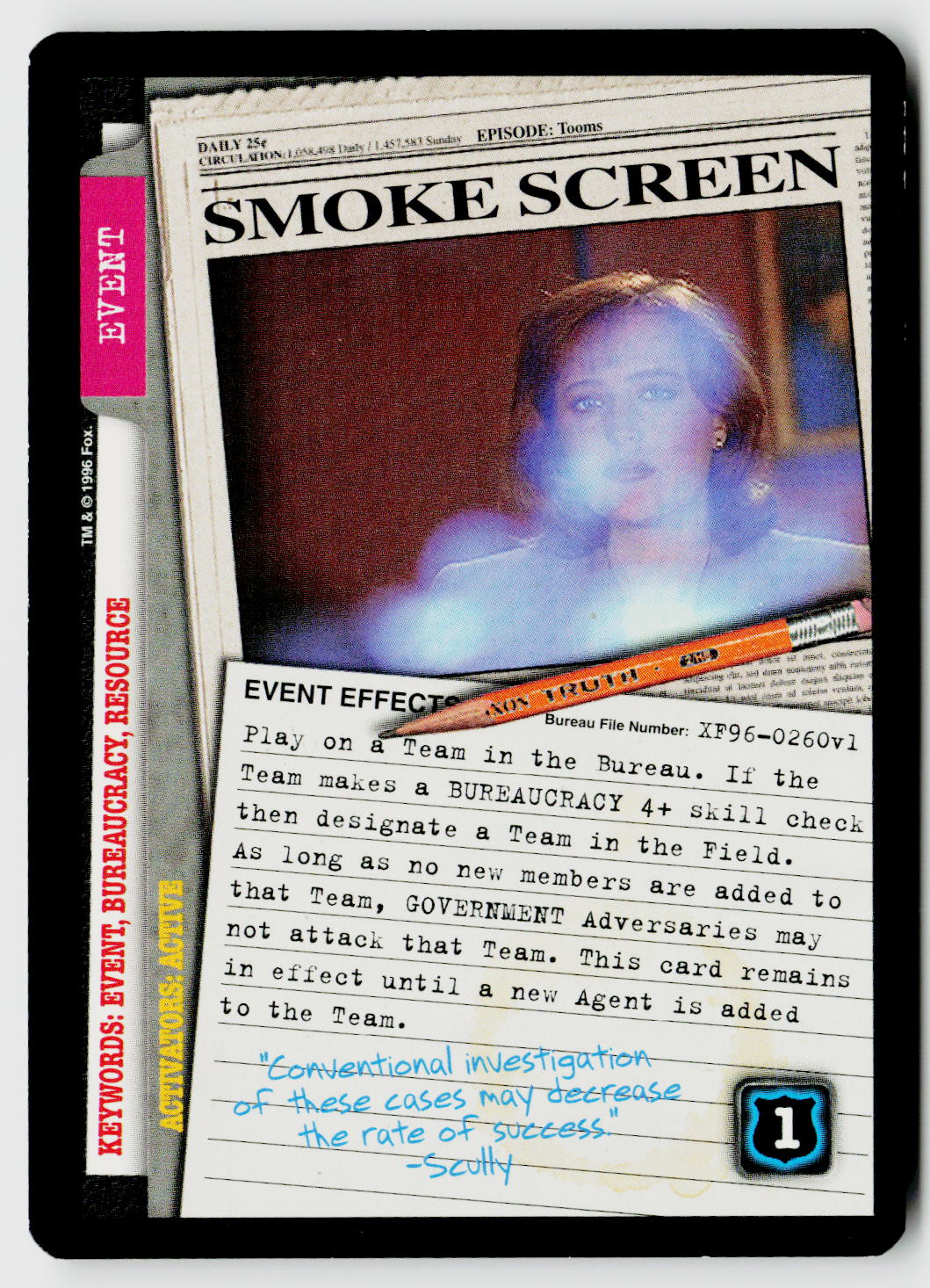 X-Files CCG | Premiere | Smoke Screen XF96-0260v1 Uncommon