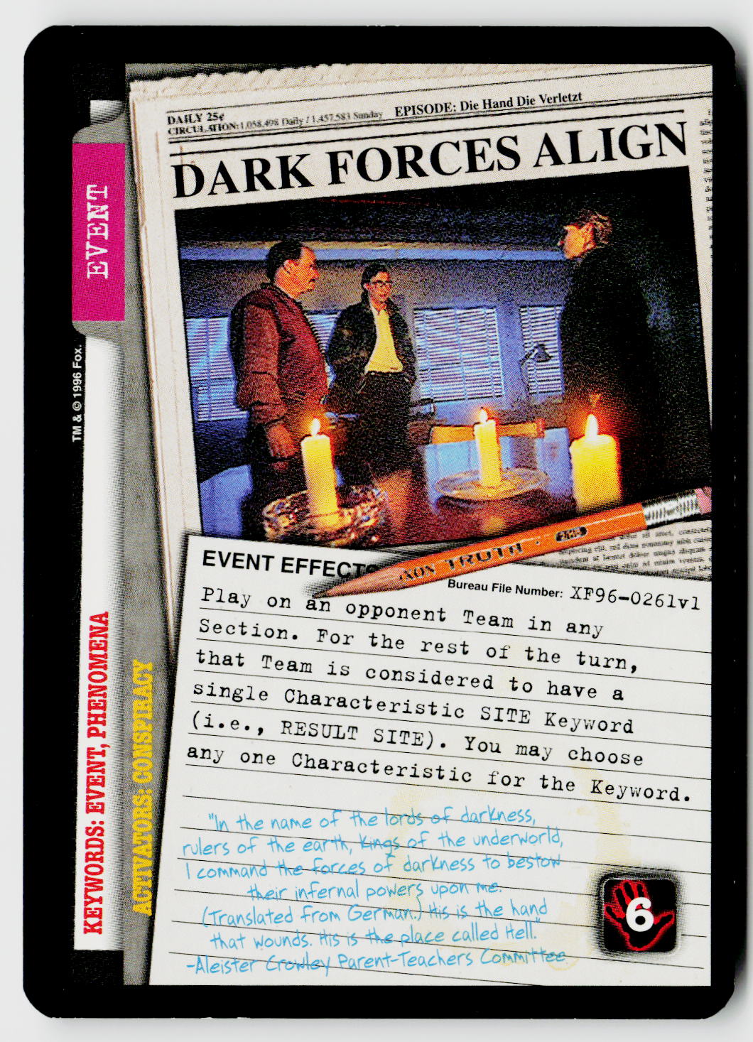 X-Files CCG | Premiere | Dark Forces Align XF96-0261v1 Rare