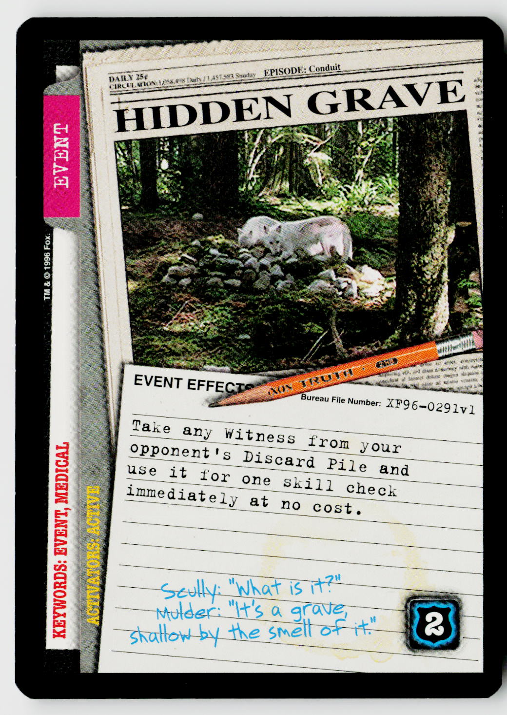 X-Files CCG | Premiere | Hidden Grave XF96-0291v1 Uncommon