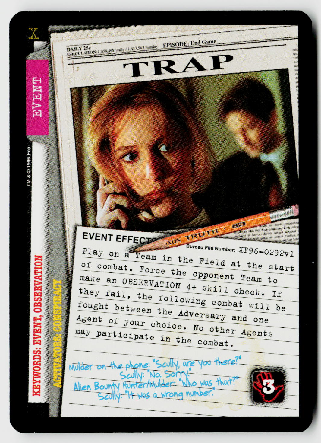 X-Files CCG | Premiere | Trap XF96-0292v1 Uncommon