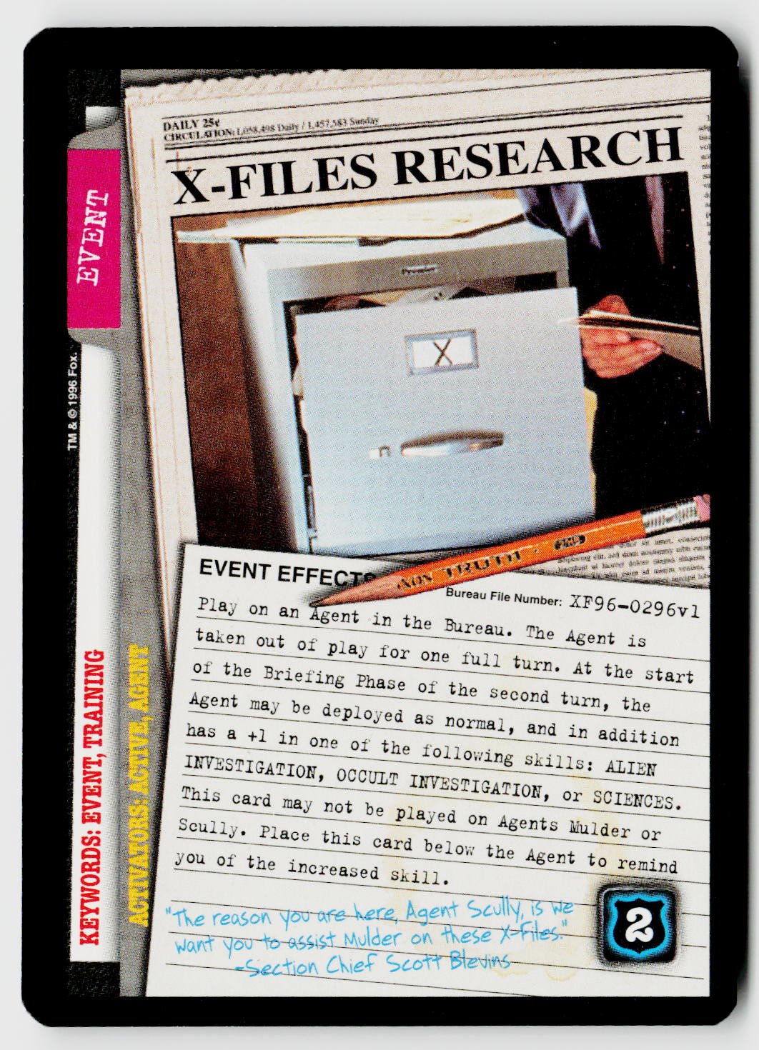 X-Files CCG | Premiere | X-Files Research XF96-0296v1 Common