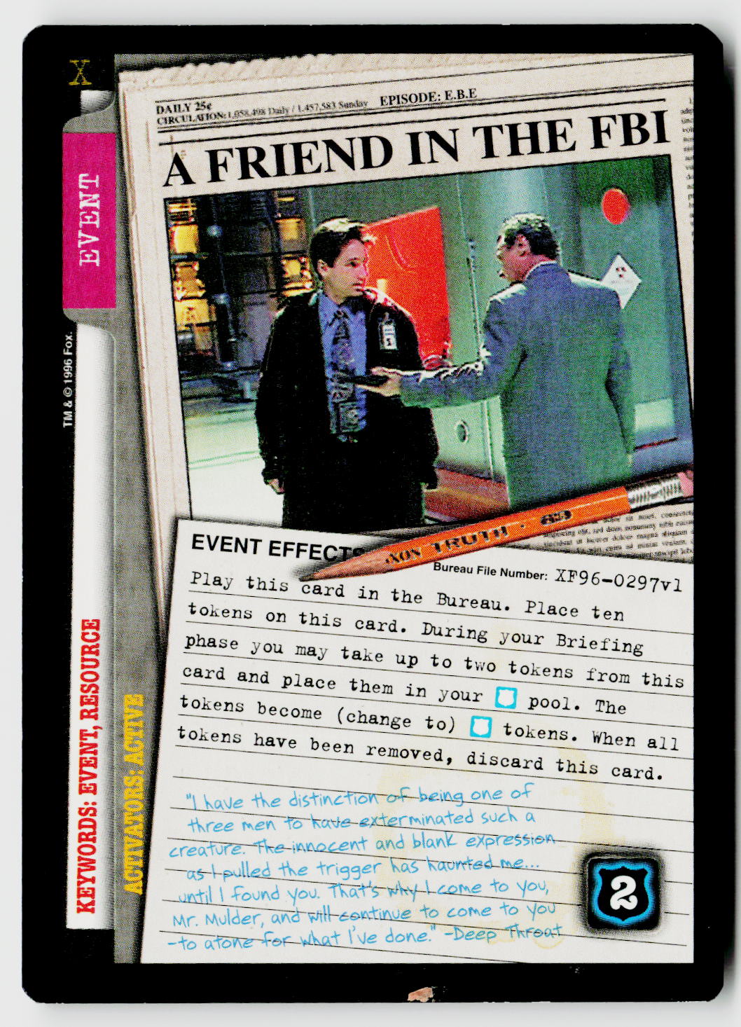 X-Files CCG | Premiere | A Friend In The Fbi XF96-0297v1 Rare