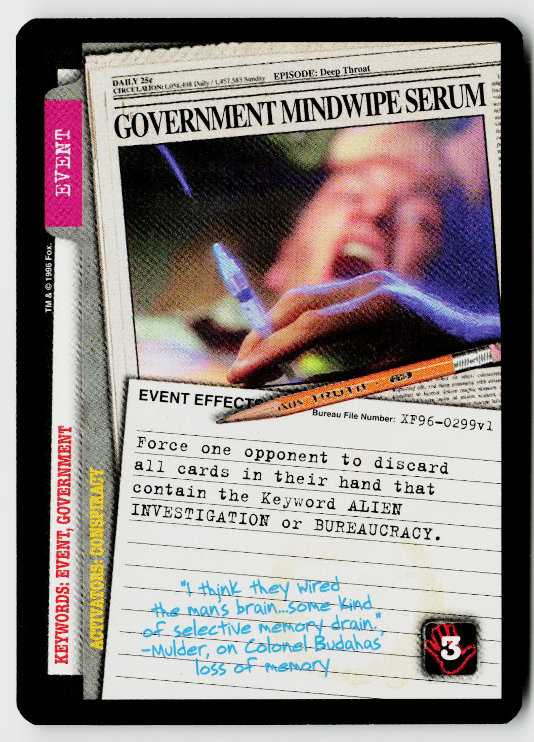 X-Files CCG | Premiere | Government Mindwipe Serum XF96-0299v1 Uncommon