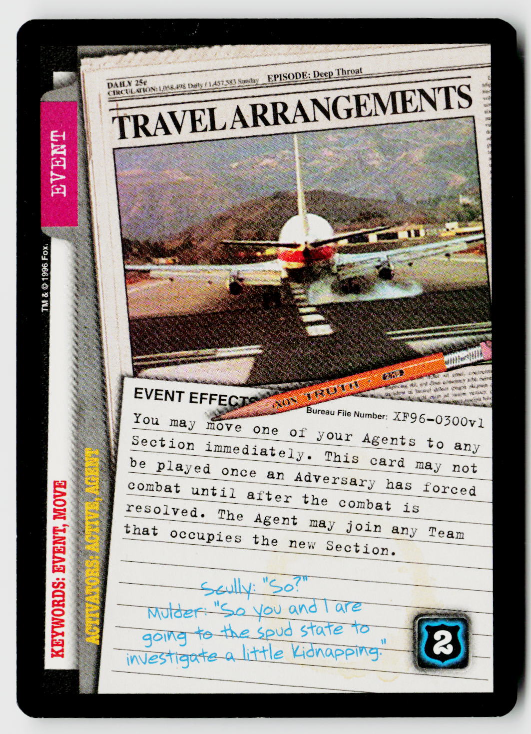 X-Files CCG | Premiere | Travel Arrangements XF96-0300v1 Common