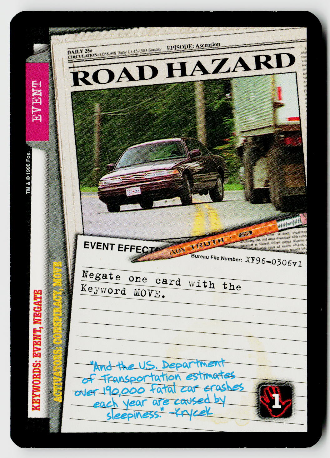 X-Files CCG | Premiere | Road Hazard XF96-0306v1 Uncommon