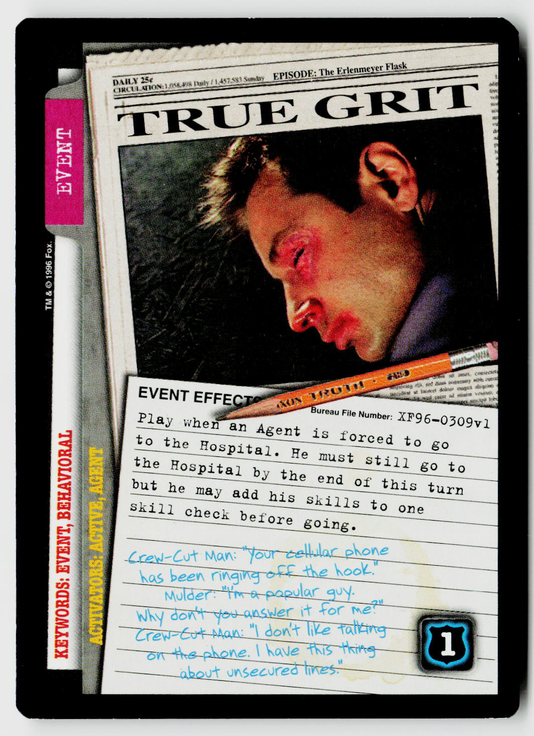 X-Files CCG | Premiere | True Grit XF96-0309v1 Rare
