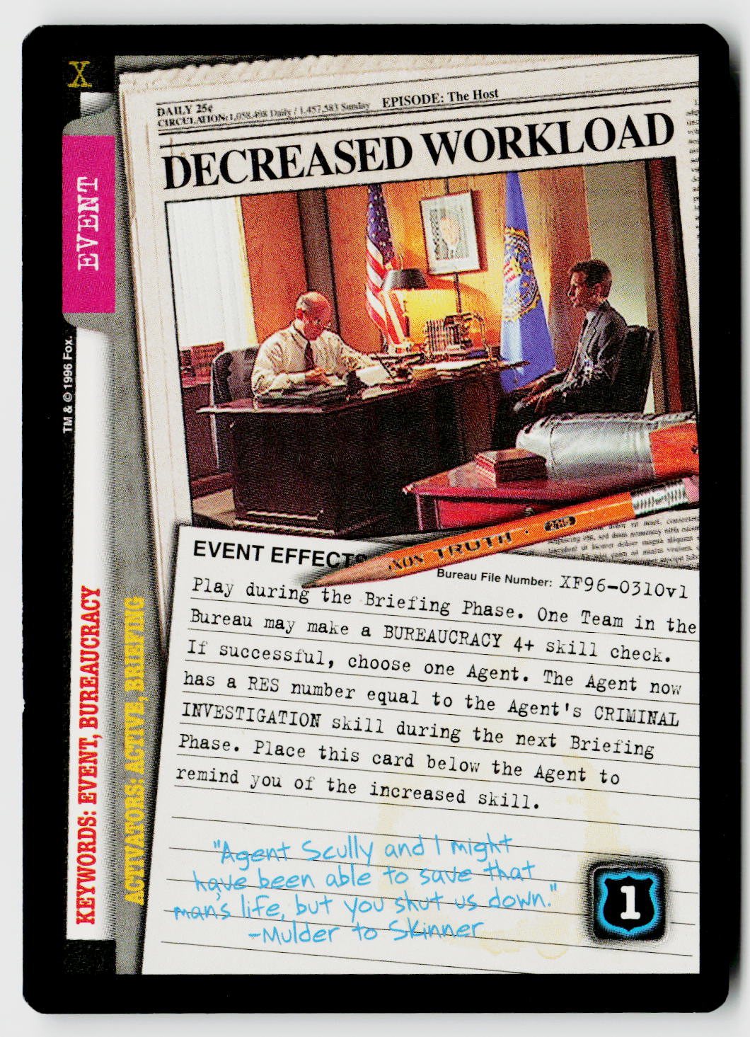 X-Files CCG | Premiere | Decreased Workload XF96-0310v1 Uncommon