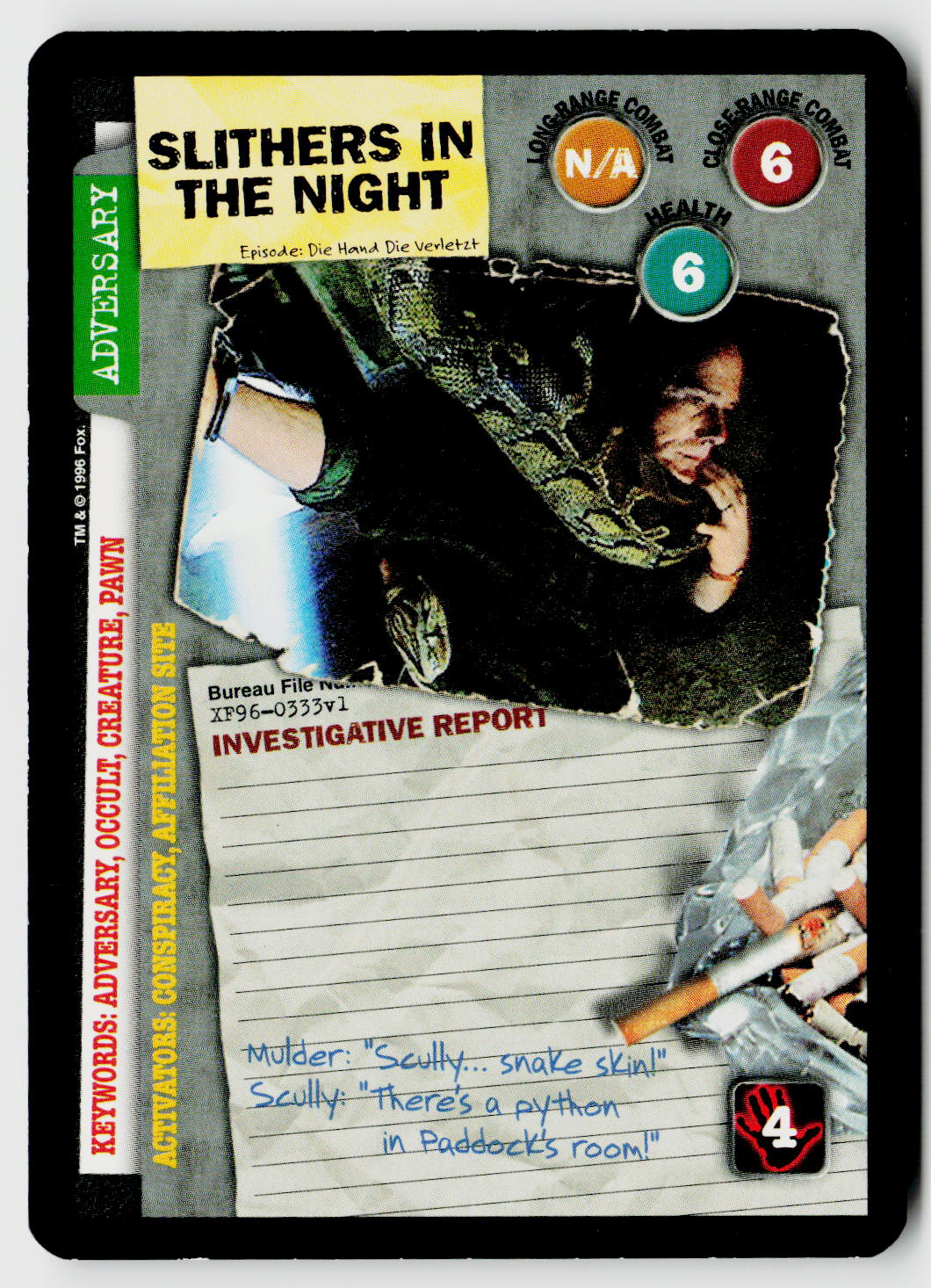 X-Files CCG | Premiere | Slithers In The Night XF96-0333v1 Fixed