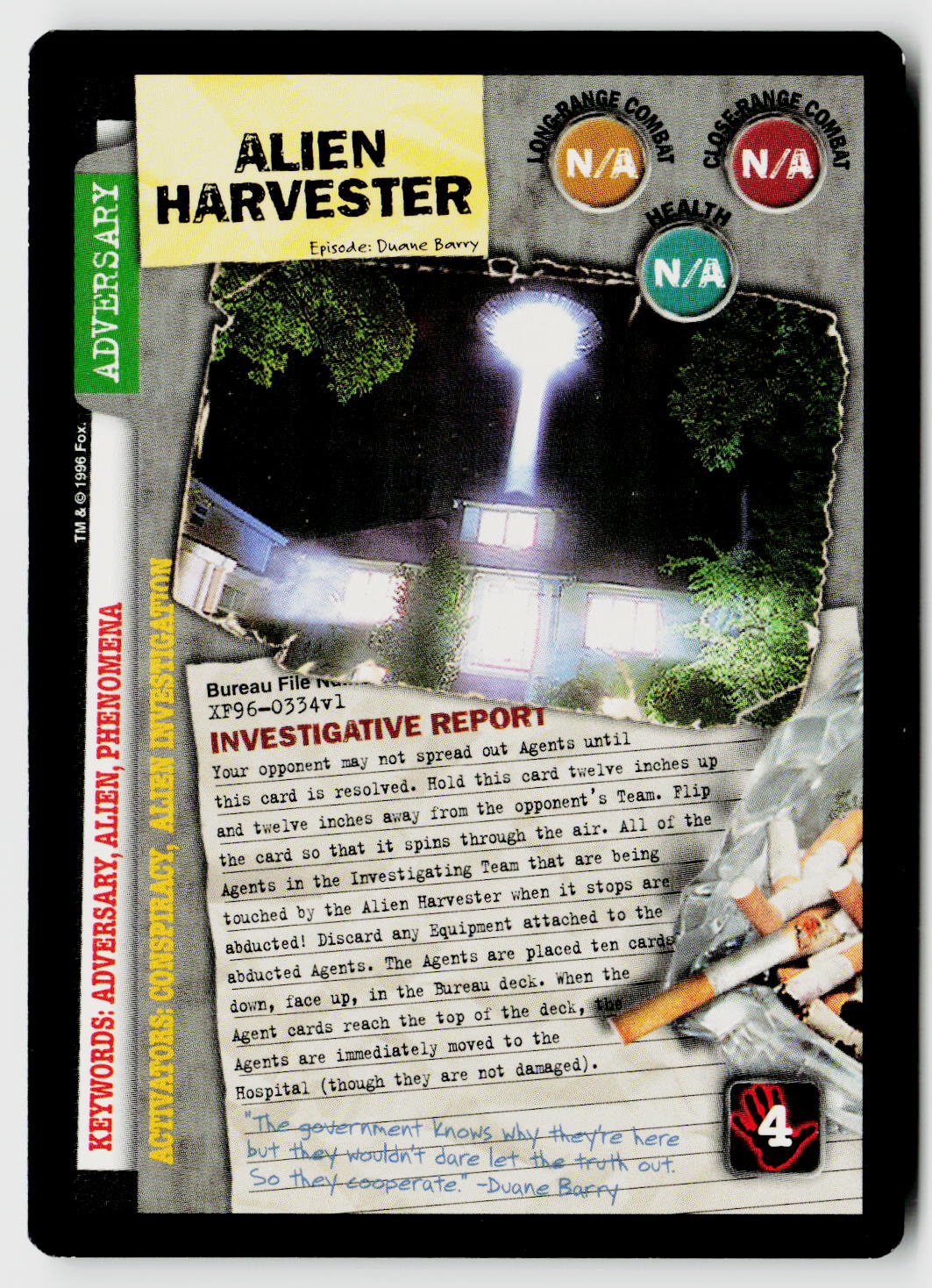 X-Files CCG | Premiere | Alien Harvester XF96-0334v1 Rare