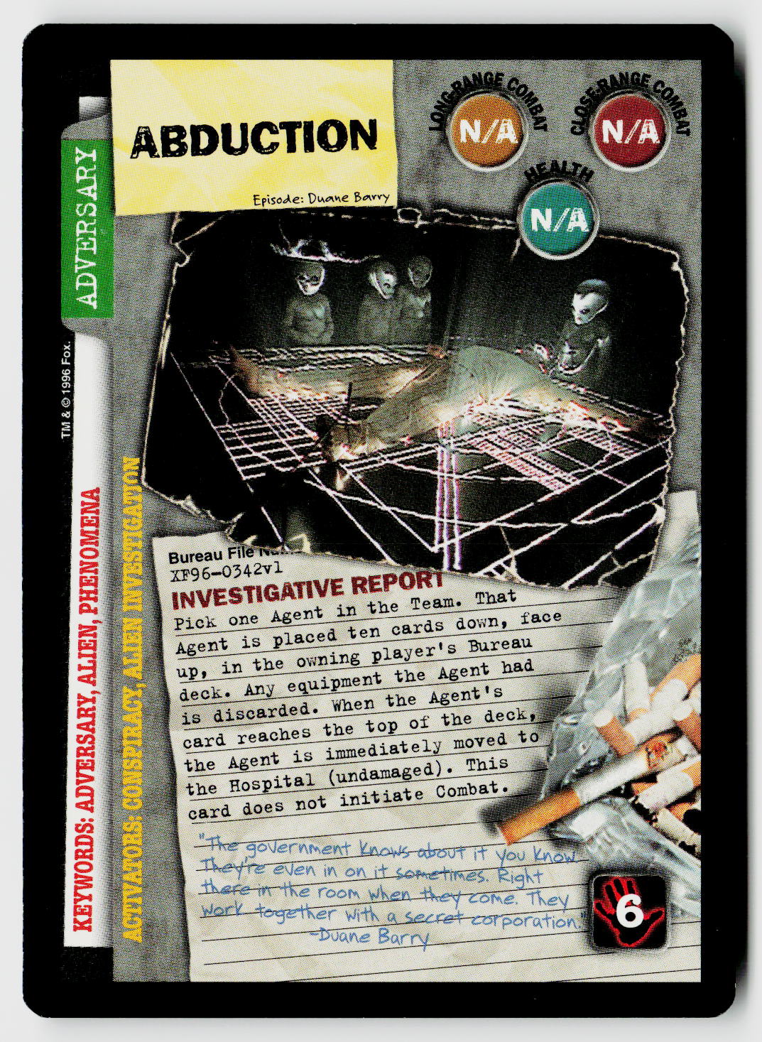 X-Files CCG | Premiere | Abduction XF96-0342v1 Rare