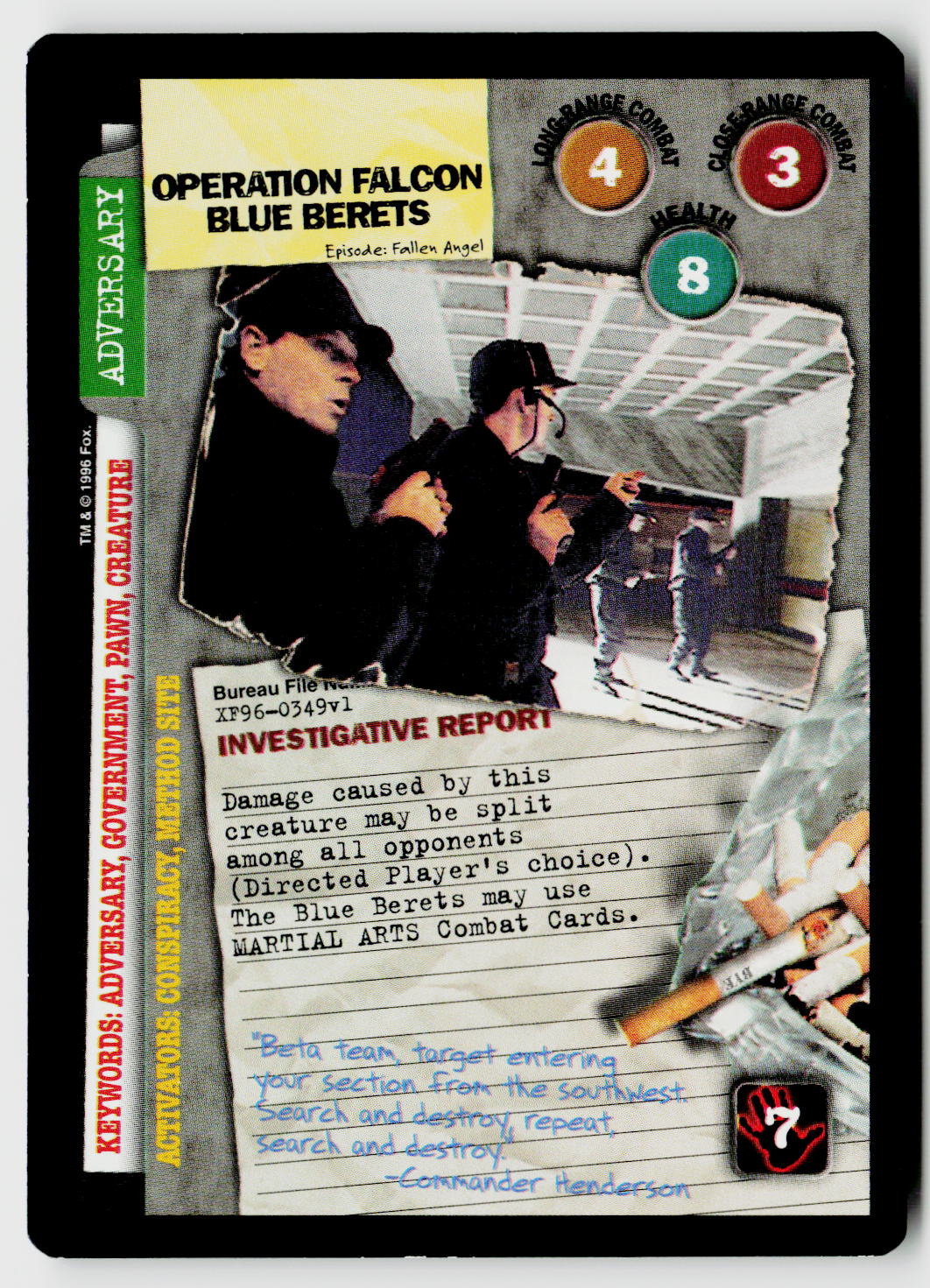 X-Files CCG | Premiere | Operation Falcon Blue Berets XF96-0349v1 Rare