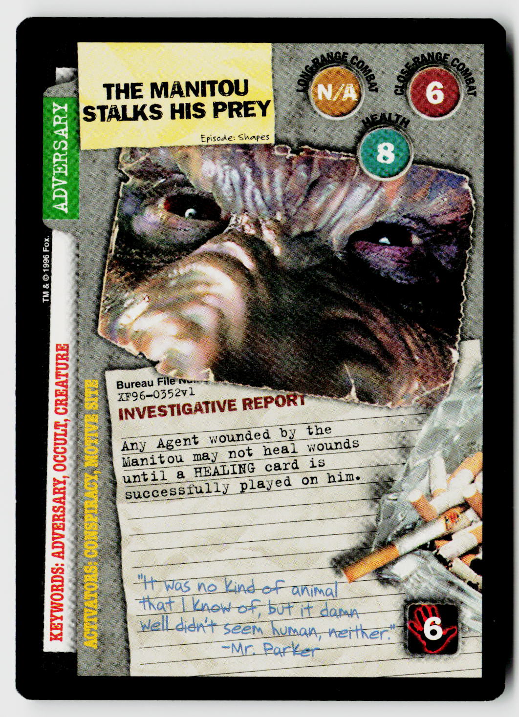X-Files CCG | Premiere | The Manitou Stalks His Prey XF96-0352v1 Rare