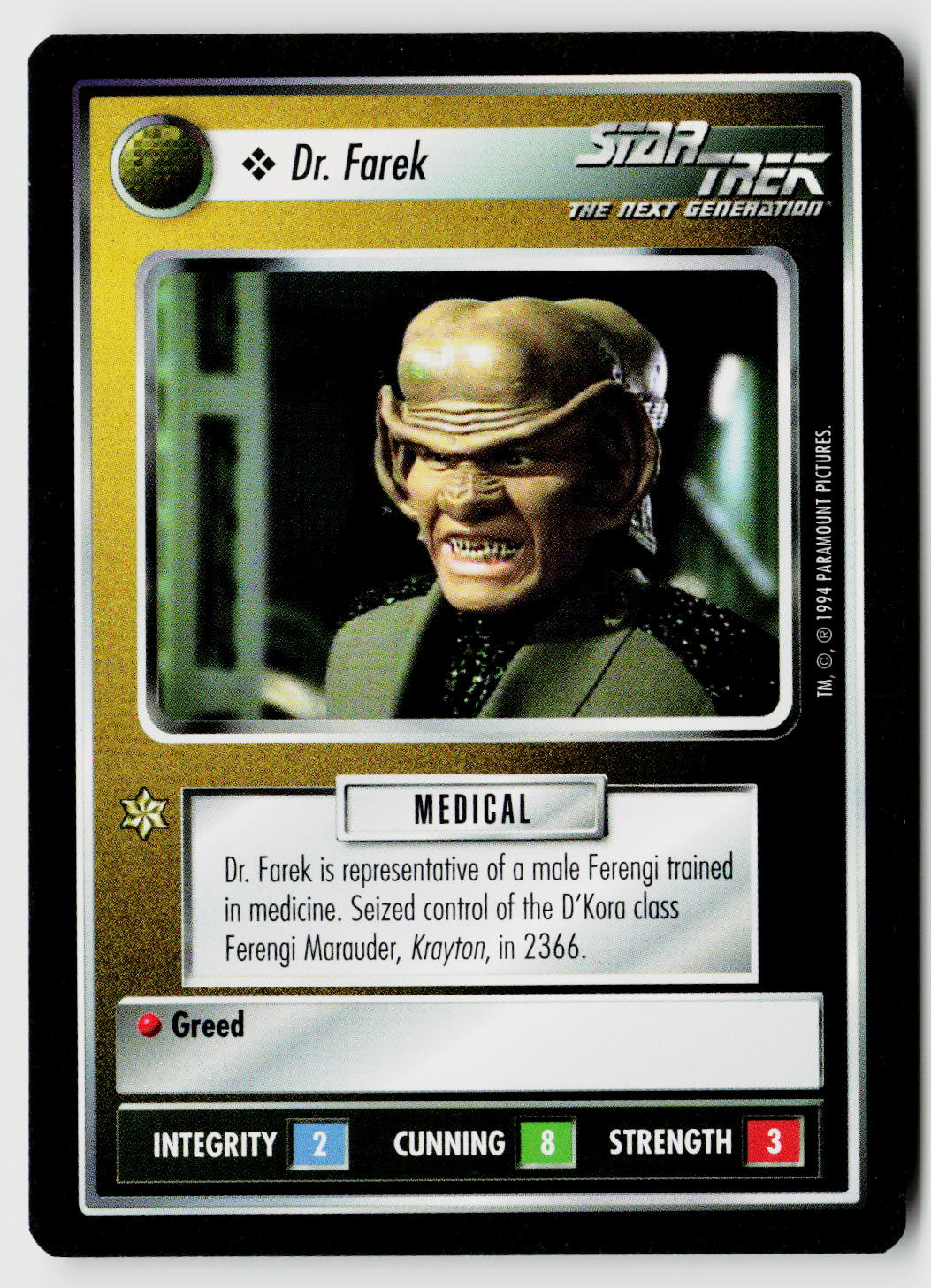 Star Trek The Next Generation | 1E Premiere Black Border | Dr. Farek | Common
