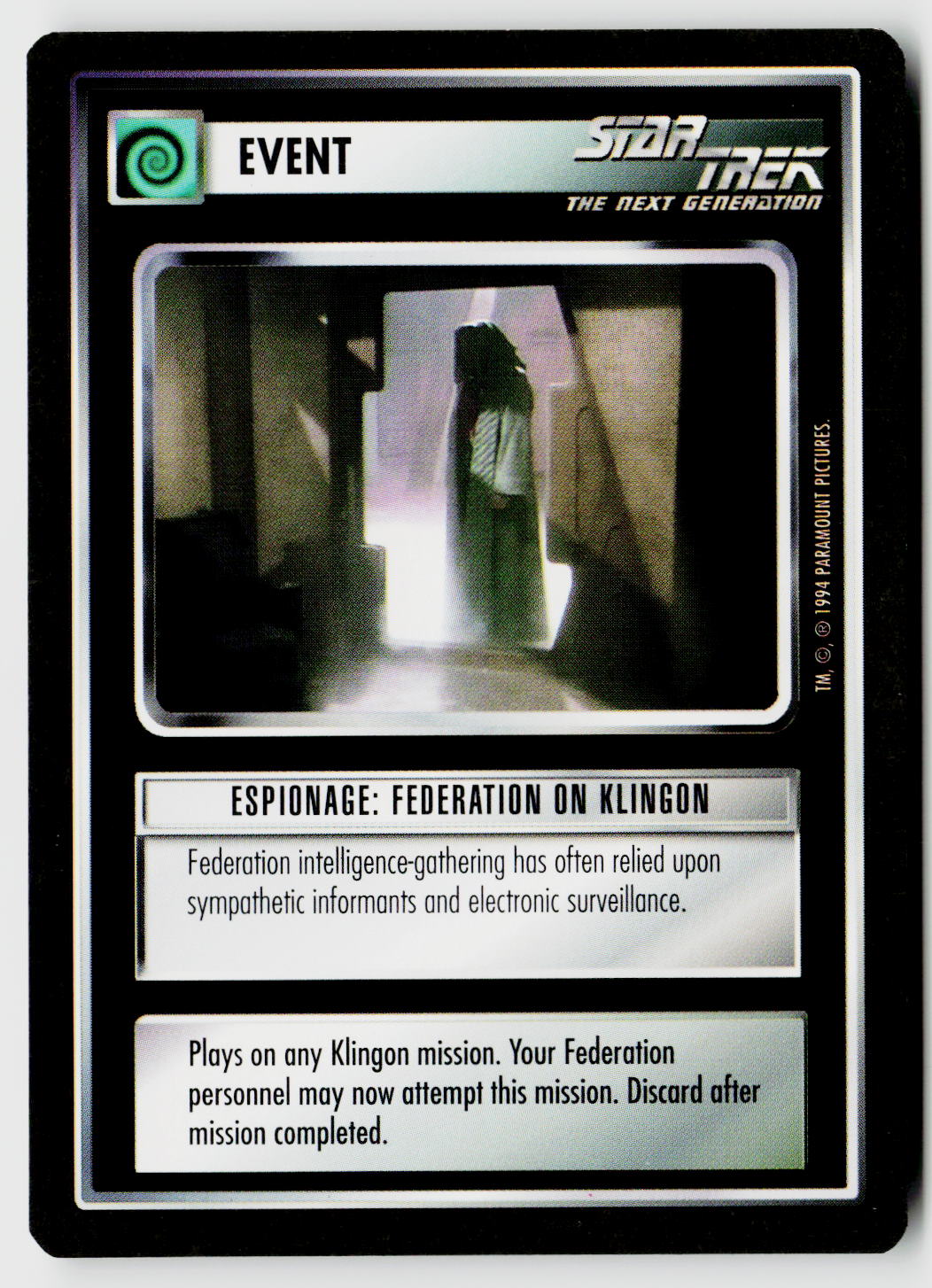 Star Trek The Next Generation | 1E Premiere Black Border | Espionage: Federation On Klingon | Common