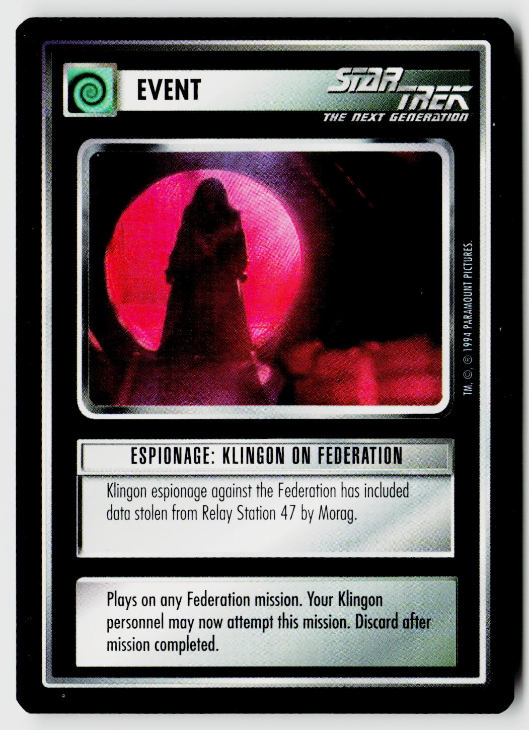 Star Trek The Next Generation | 1E Premiere Black Border | Espionage: Klingon On Federation | Common