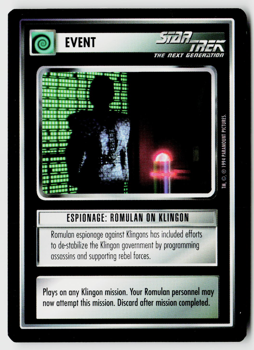 Star Trek The Next Generation | 1E Premiere Black Border | Espionage: Romulan On Klingon | Common