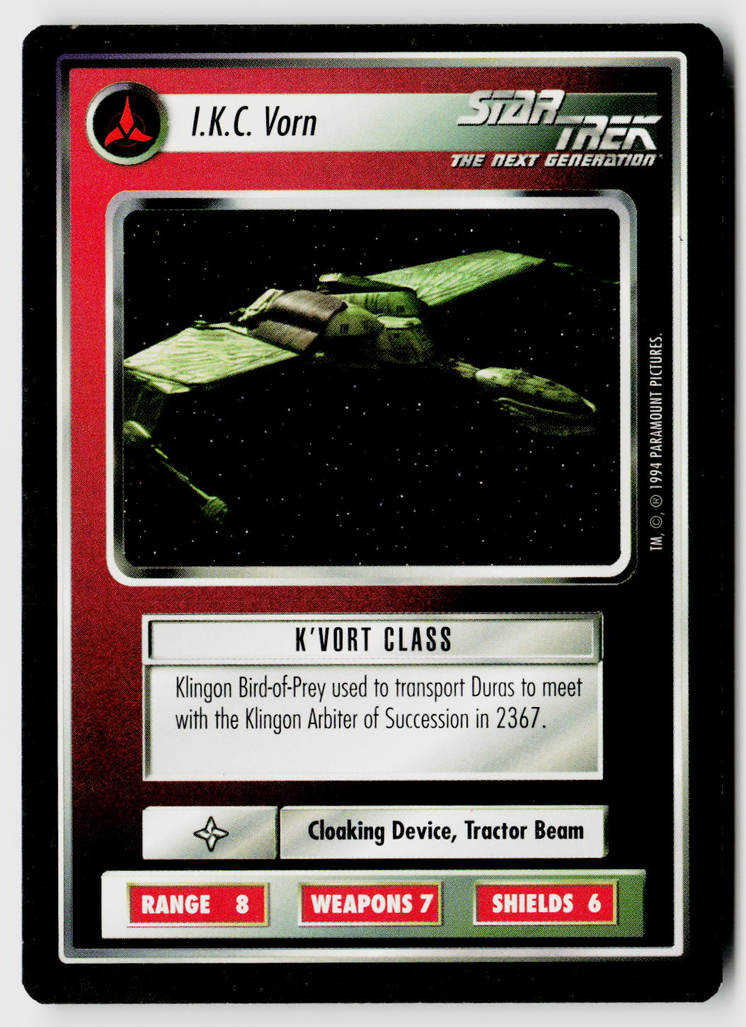 Star Trek The Next Generation | 1E Premiere Black Border | I.K.C. Vorn | Uncommon