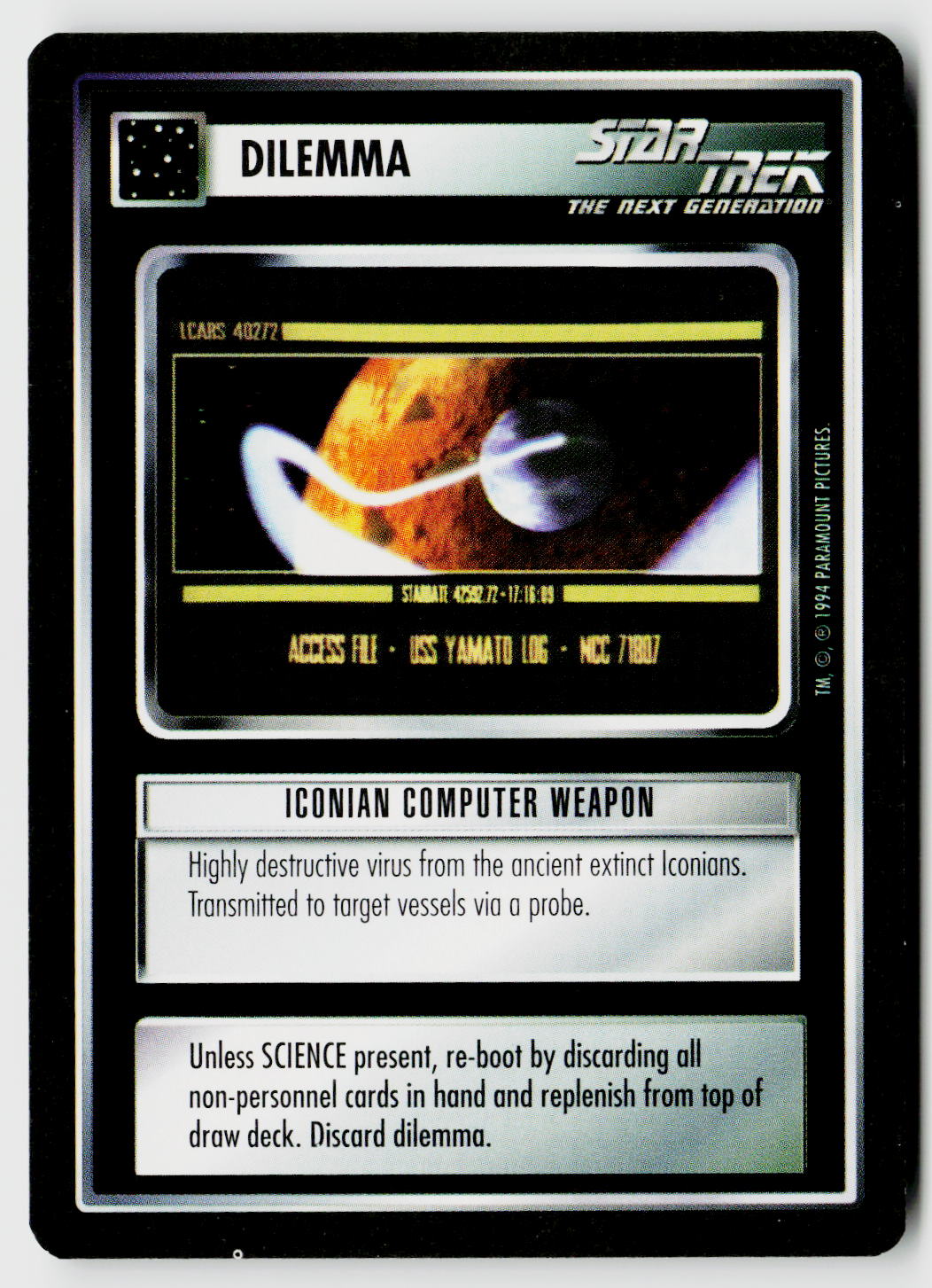 Star Trek The Next Generation | 1E Premiere Black Border | Iconian Computer Weapon | Common
