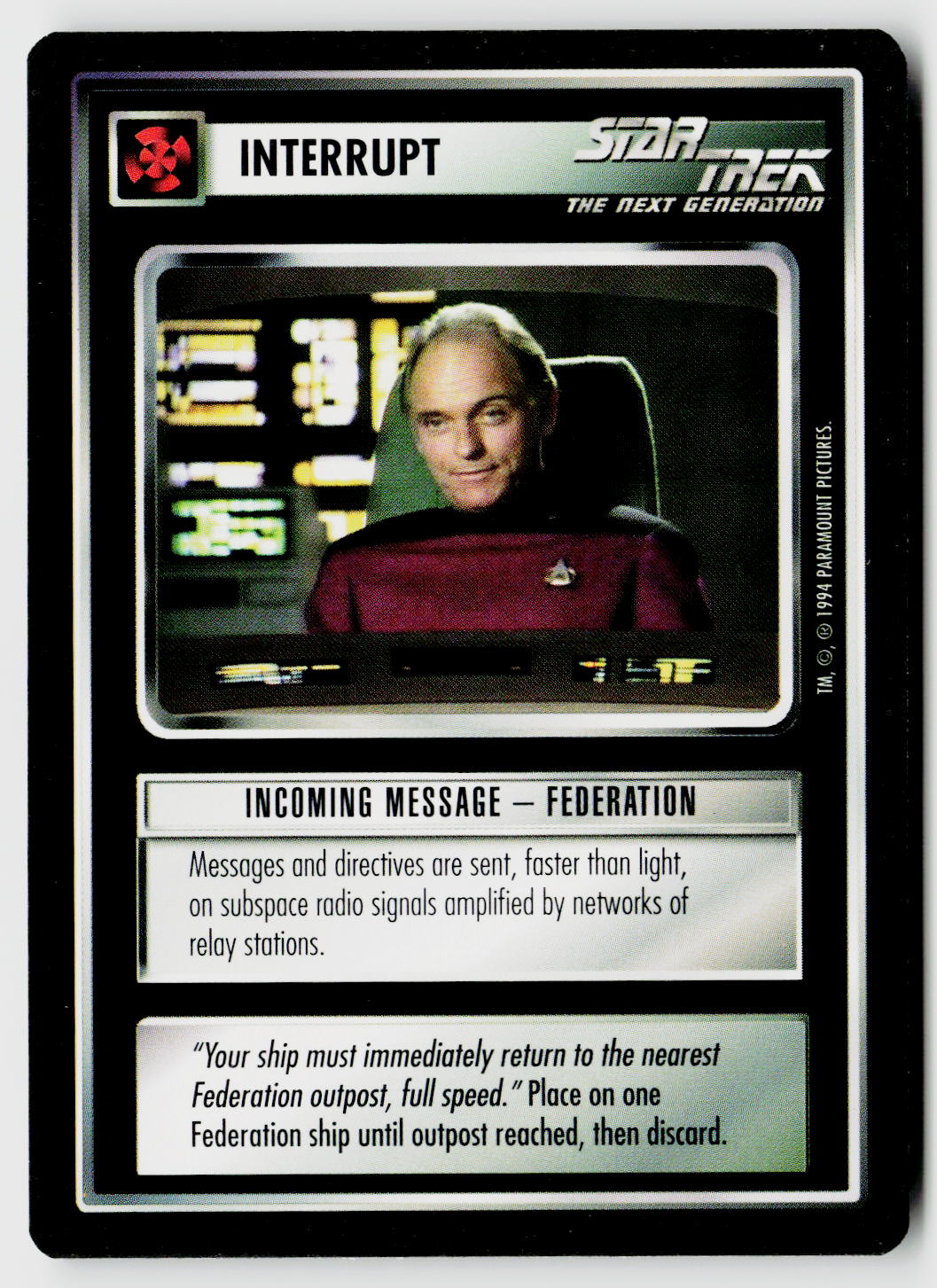 Star Trek The Next Generation | 1E Premiere Black Border | Incoming Message - Federation | Uncommon