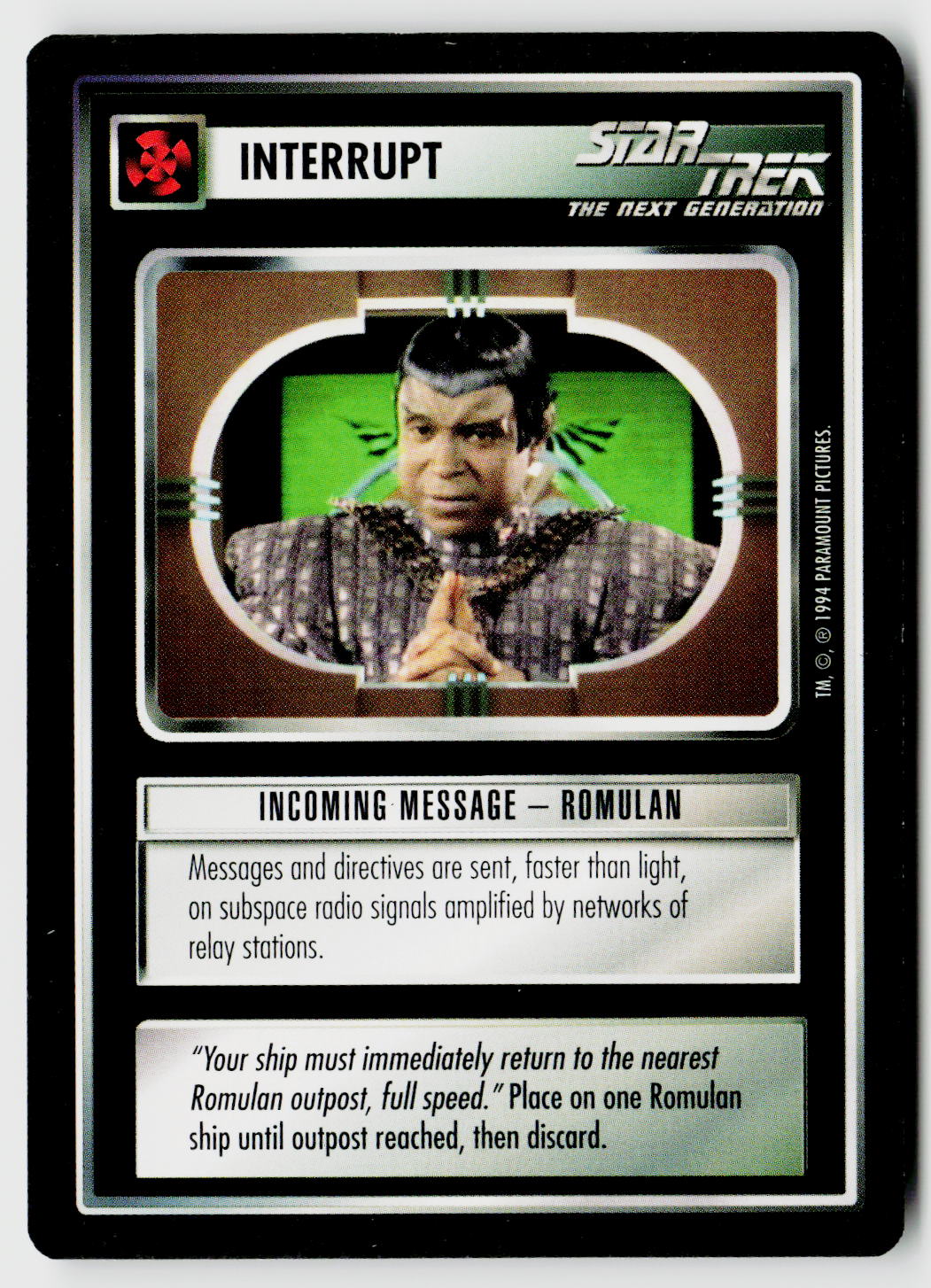 Star Trek The Next Generation | 1E Premiere Black Border | Incoming Message - Romulan | Uncommon