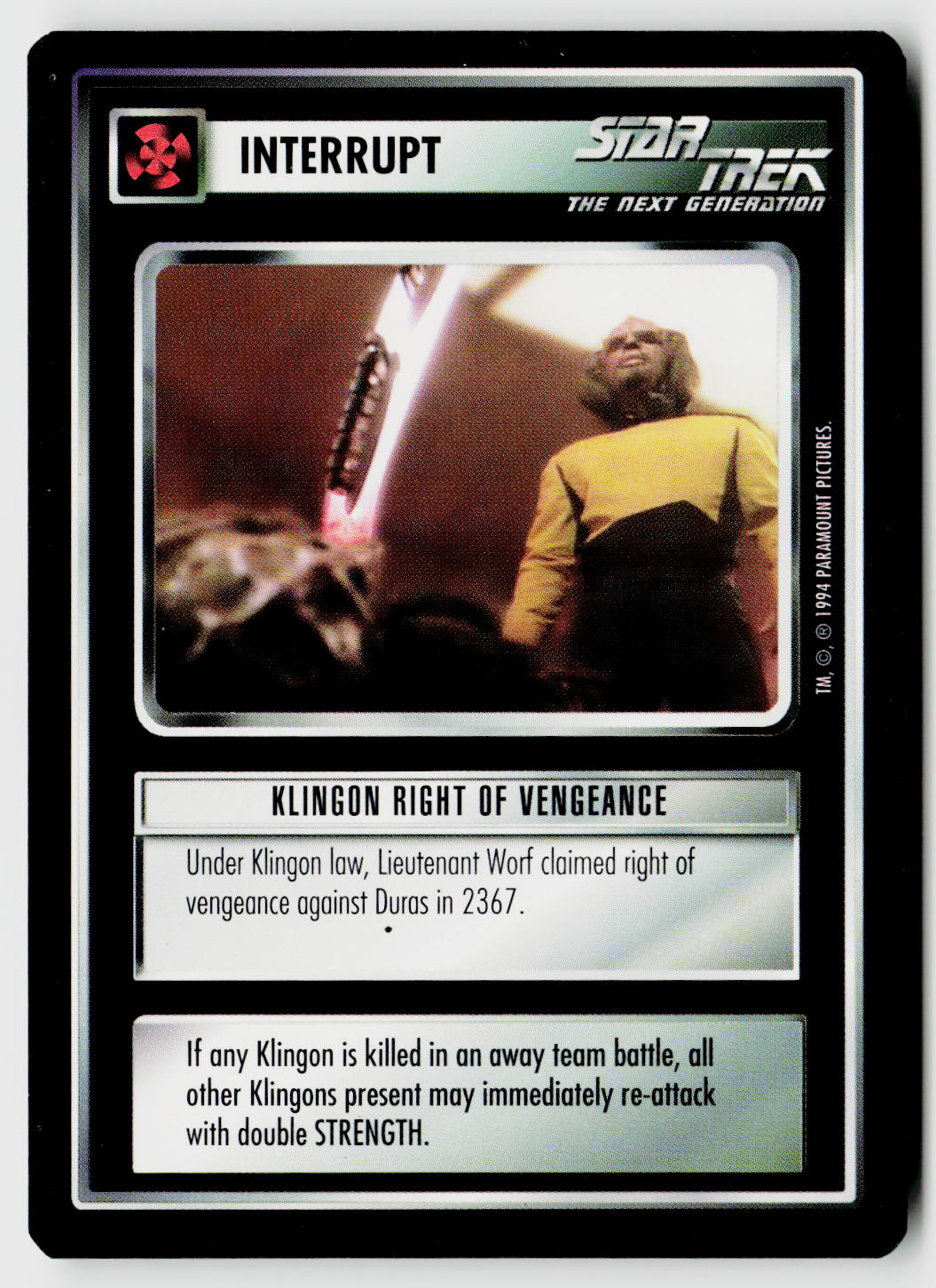 Star Trek The Next Generation | 1E Premiere Black Border | Klingon Right of Vengeance | Uncommon
