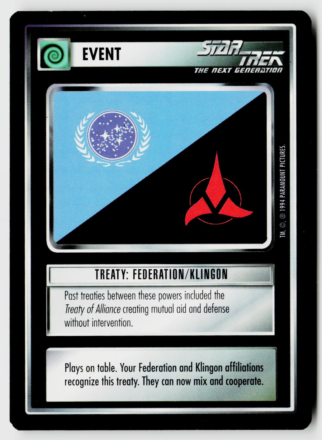 Star Trek The Next Generation | 1E Premiere Black Border | Treaty: Federation/Klingon | Common