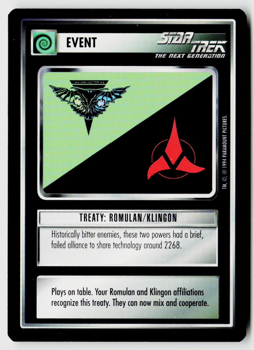 Star Trek The Next Generation | 1E Premiere Black Border | Treaty: Romulan/Klingon | Common