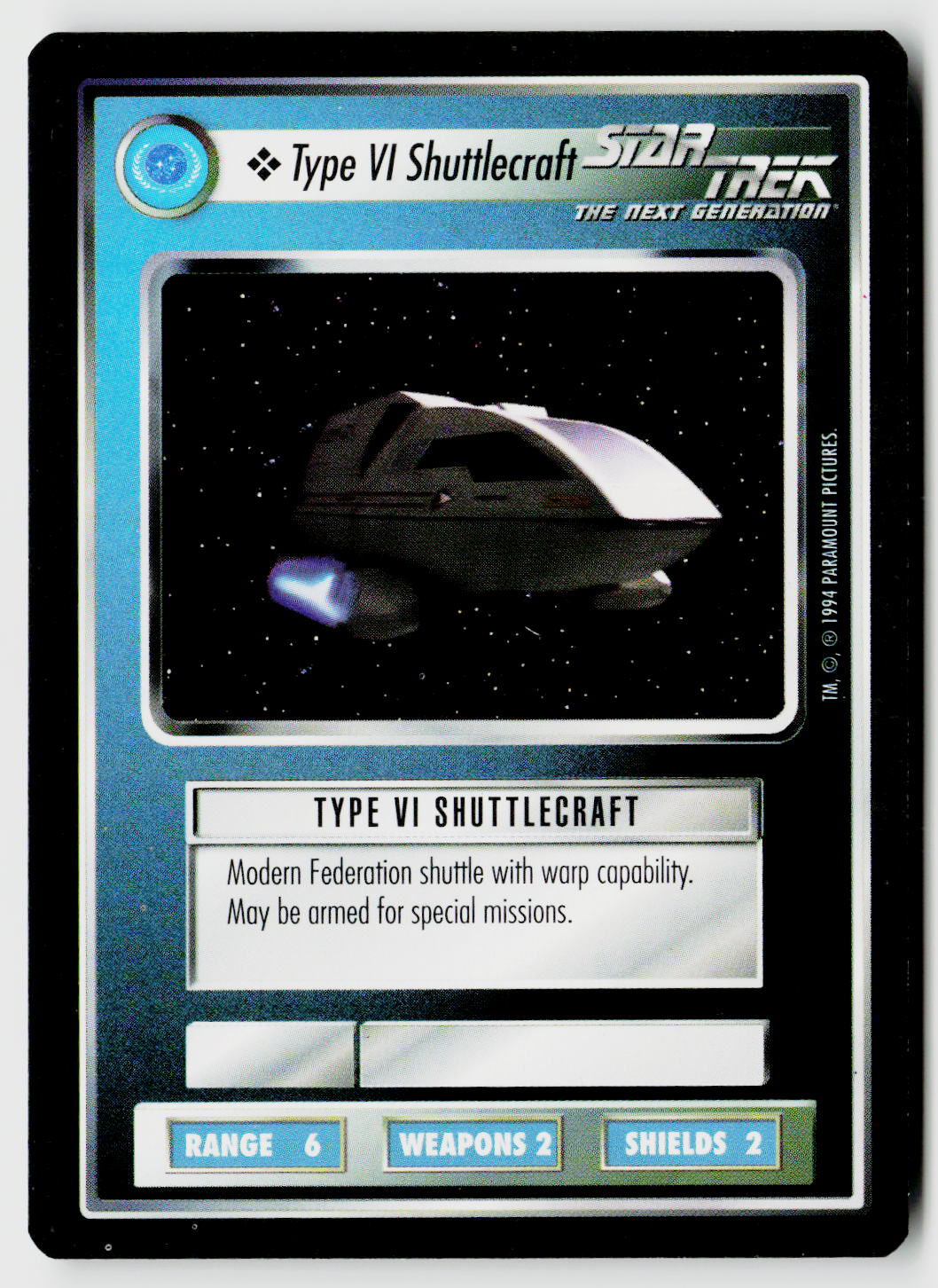 Star Trek The Next Generation | 1E Premiere Black Border | Type VI Shuttlecraft | Common