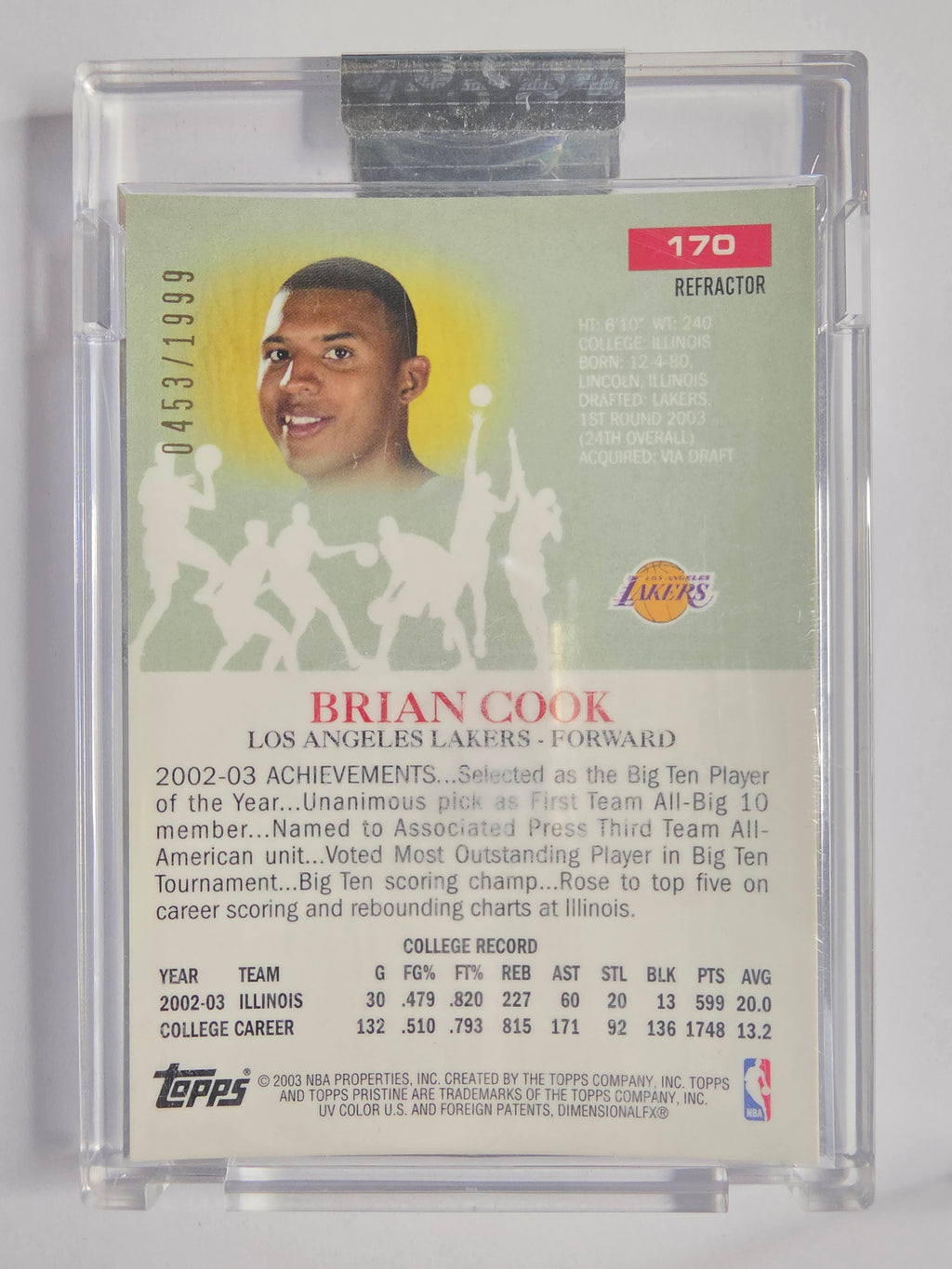 2003-04 Topps Pristine | Refractor | #170 | 0453/1999 | Brian Cook | Los Angeles Lakers | RC