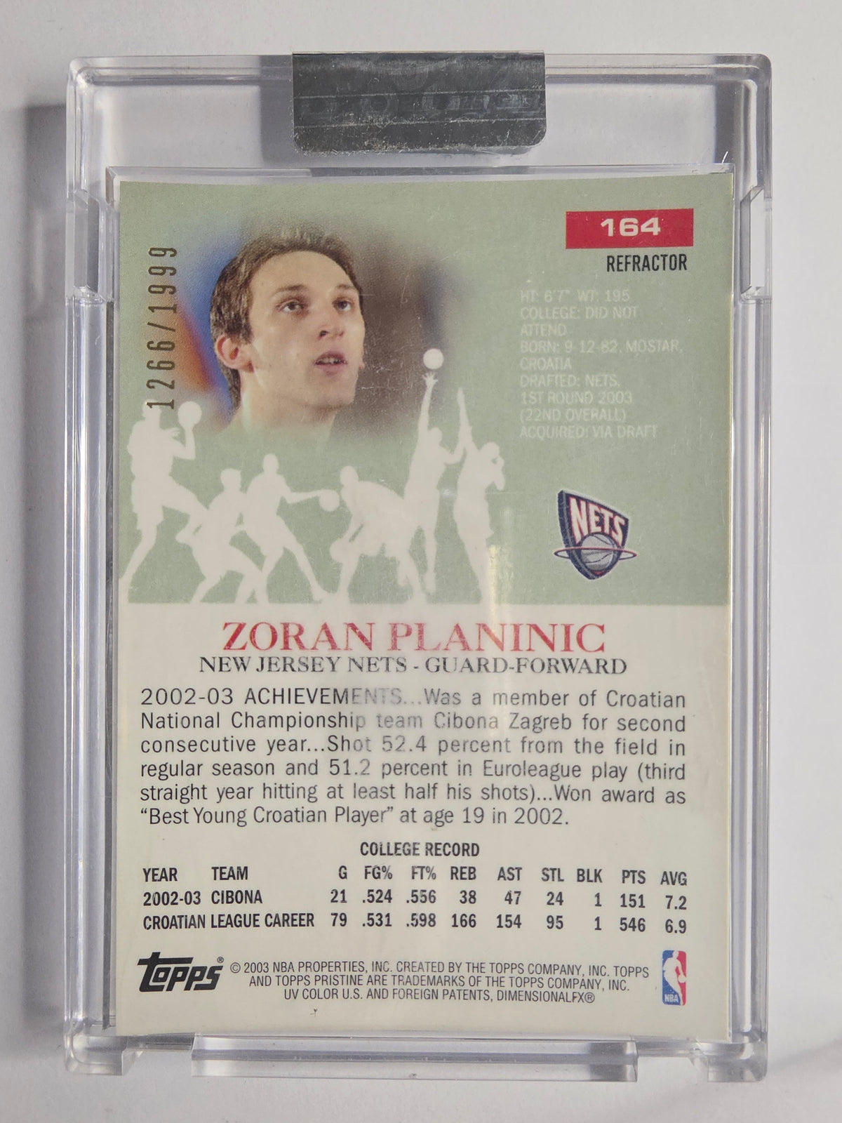 2003-04 Topps Pristine | Refractor | #164 | 1266/1999 | Zoran Planinic | New Jersey Nets | RC