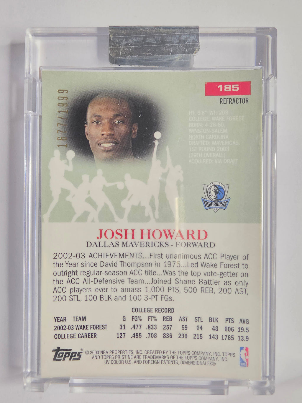 2003-04 Topps Pristine | Refractor | #185 | 1677/1999 | Josh Howard | Dallas Mavericks | RC