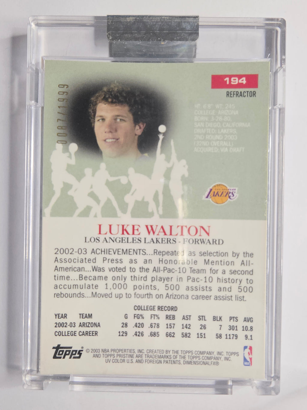 2003-04 Topps Pristine | Refractor | #194 | 0087/1999 | Luke Walton | Los Angeles Lakers | RC