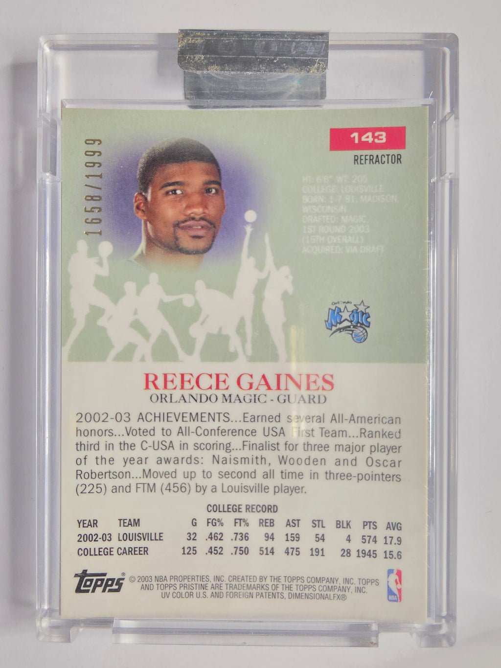 2003-04 Topps Pristine | Refractor | #143 | 1658/1999 | Reece Gaines | Orlando Magic | RC