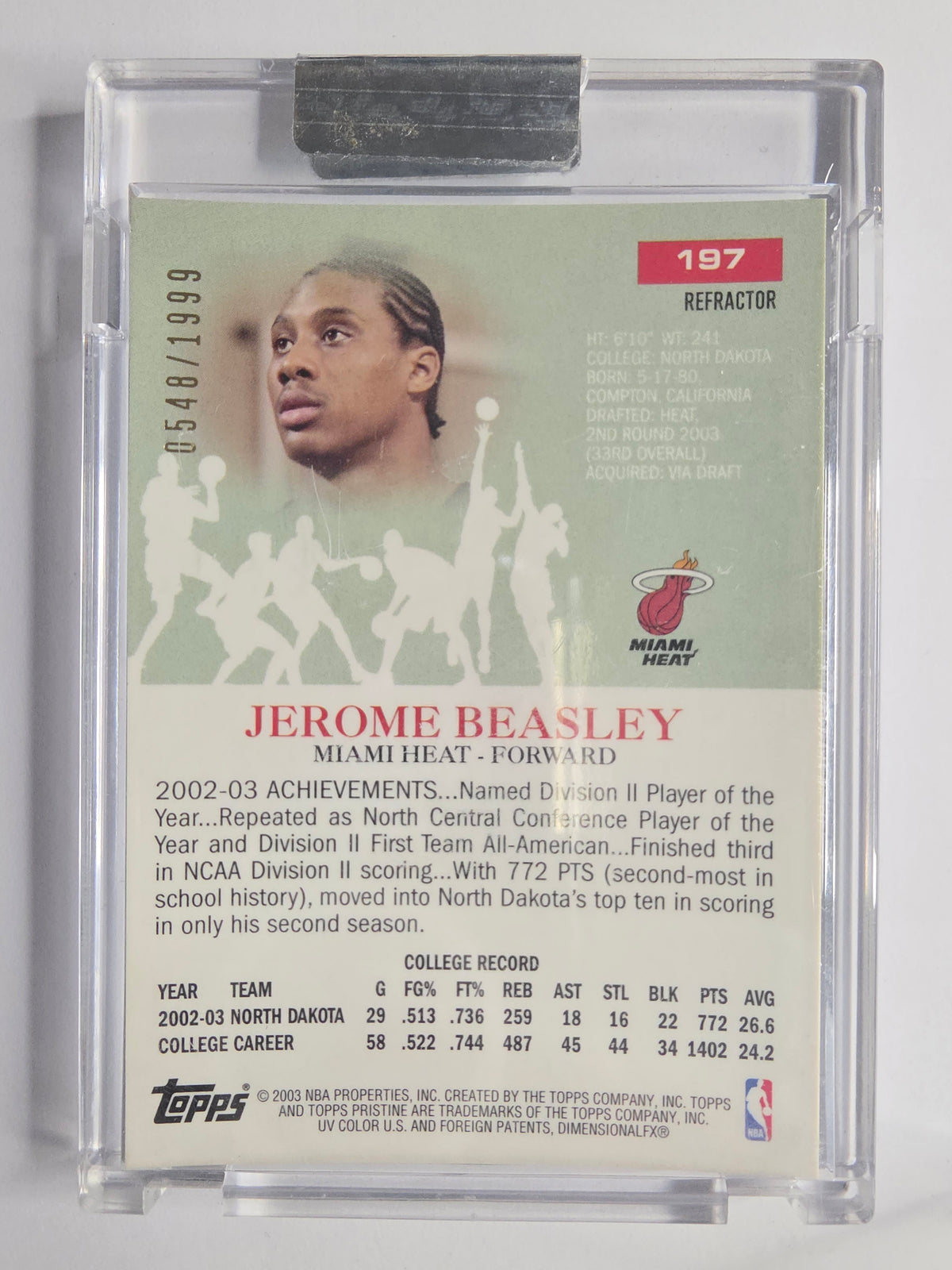 2003-04 Topps Pristine | Refractor Parallel /1999 | #197 | Jerome Beasley | Miami Heat