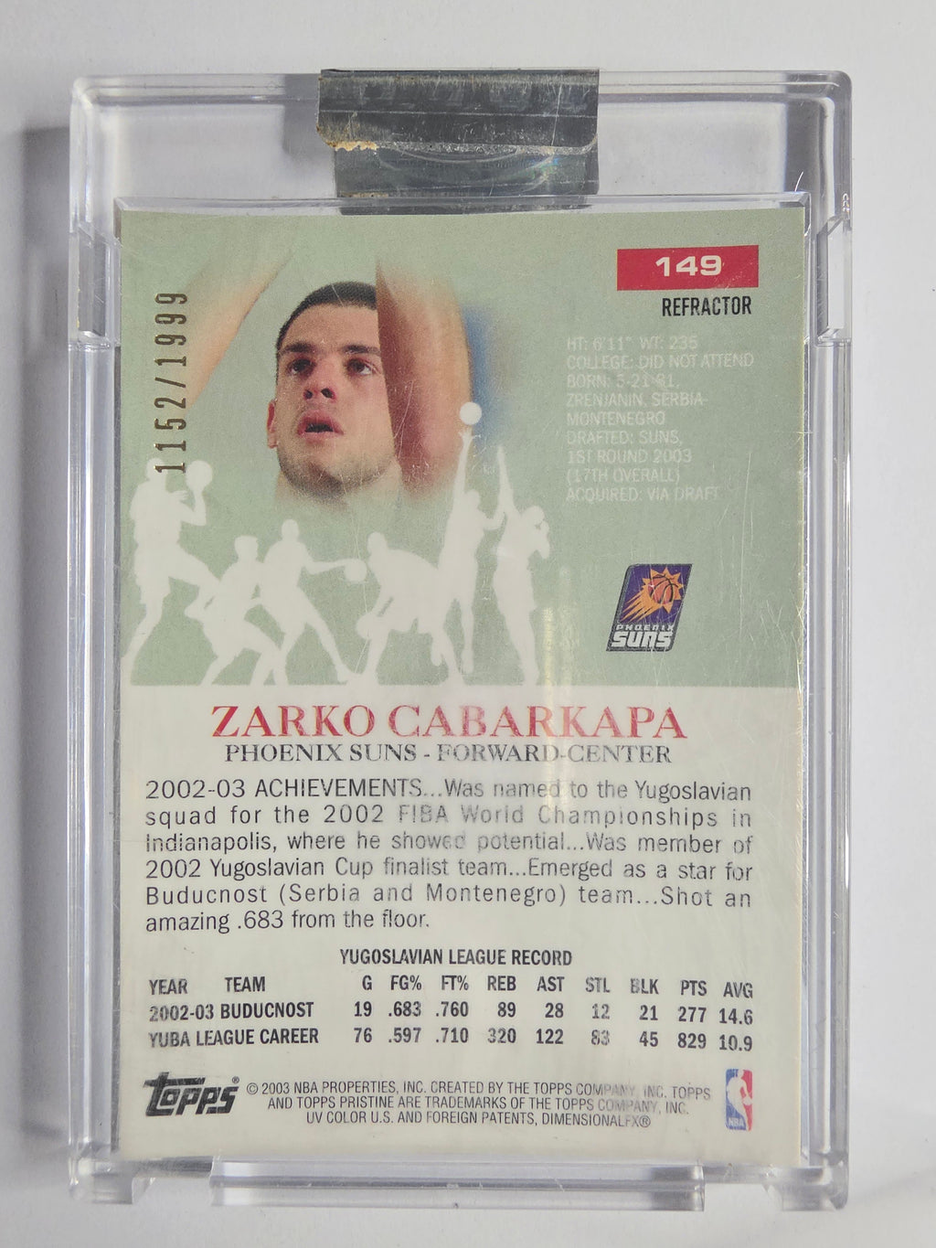 2003-04 Topps Pristine | Refractor | #149 | 1152/1999 | Zarko Cabarkapa | Phoenix Suns | RC