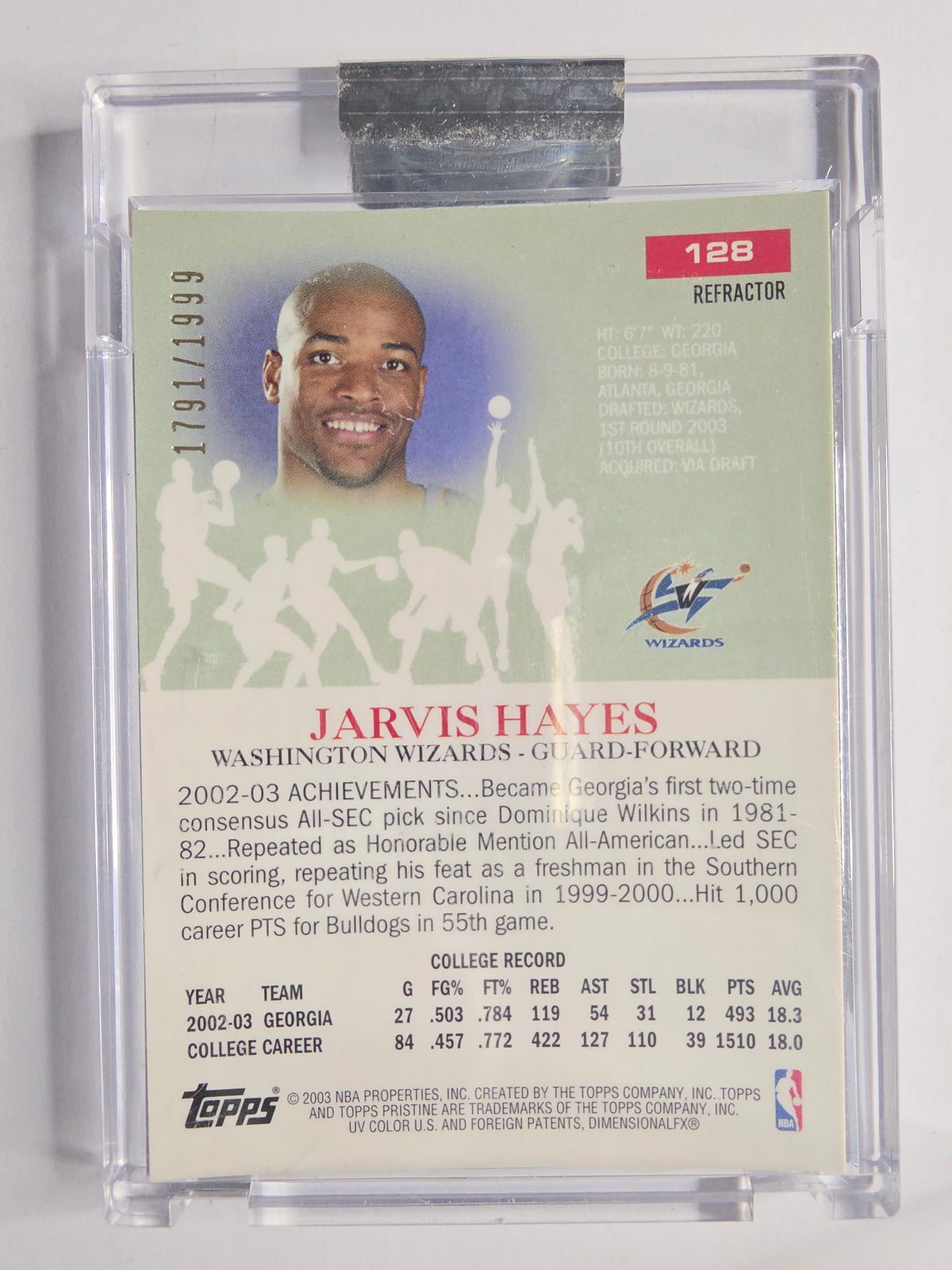2003-04 Topps Pristine | Refractor | #128 | 1791/1999 | Jarvis Hayes | Washington Wizards | RC