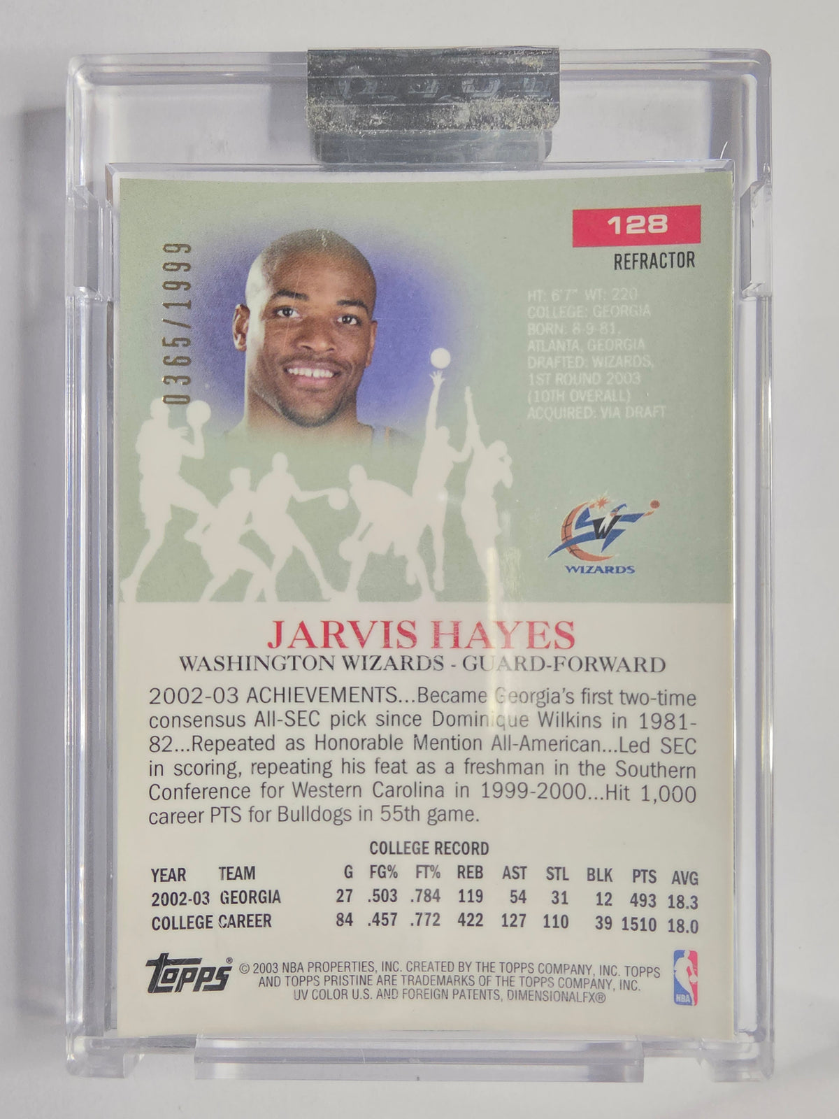 2003-04 Topps Pristine | Refractor | #128 | 0365/1999 | Jarvis Hayes | Washington Wizards | RC