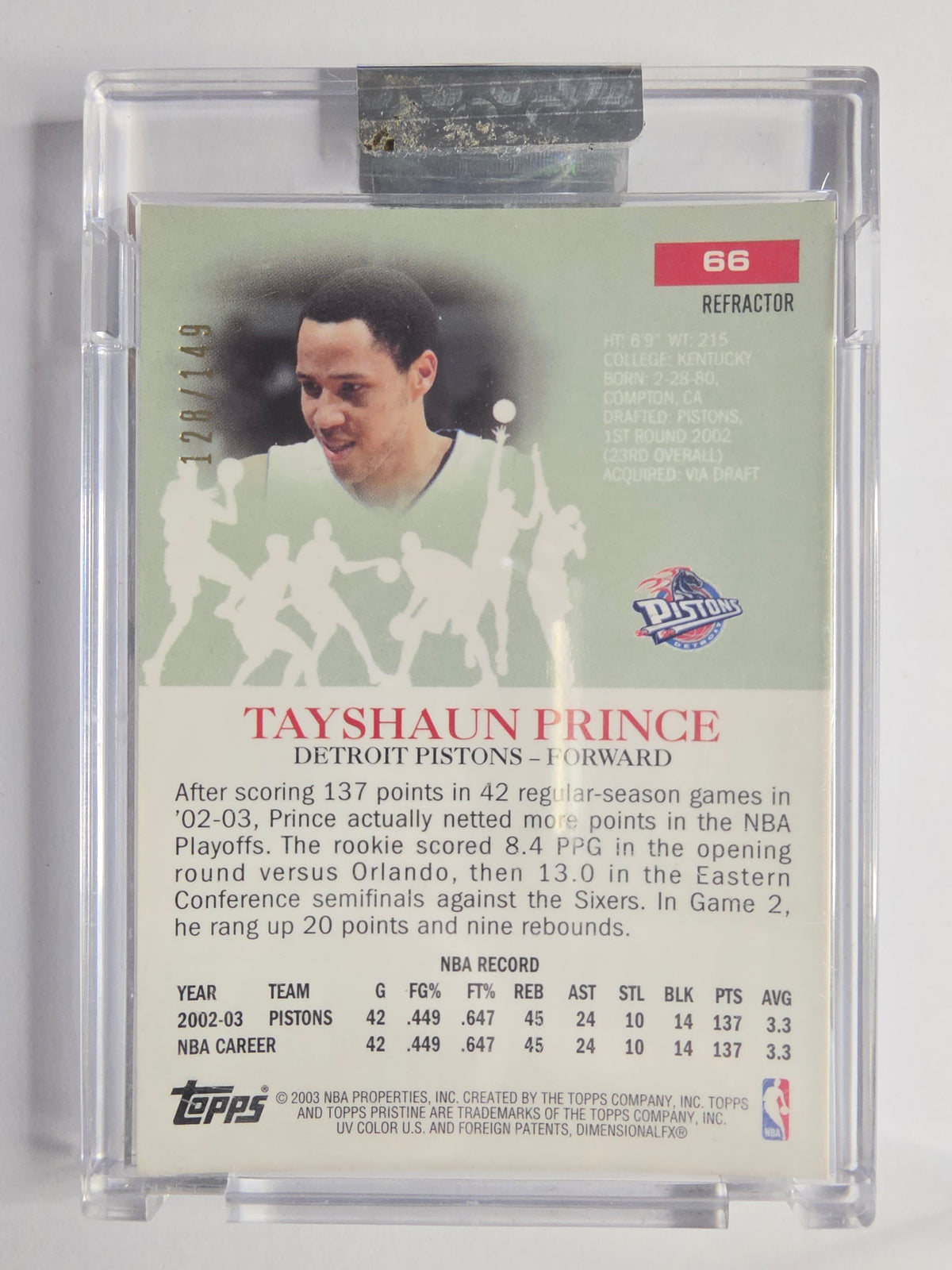 2003-04 Topps Pristine | Refractor | #66 | 128/149 | Tayshaun Prince | Detroit Pistons