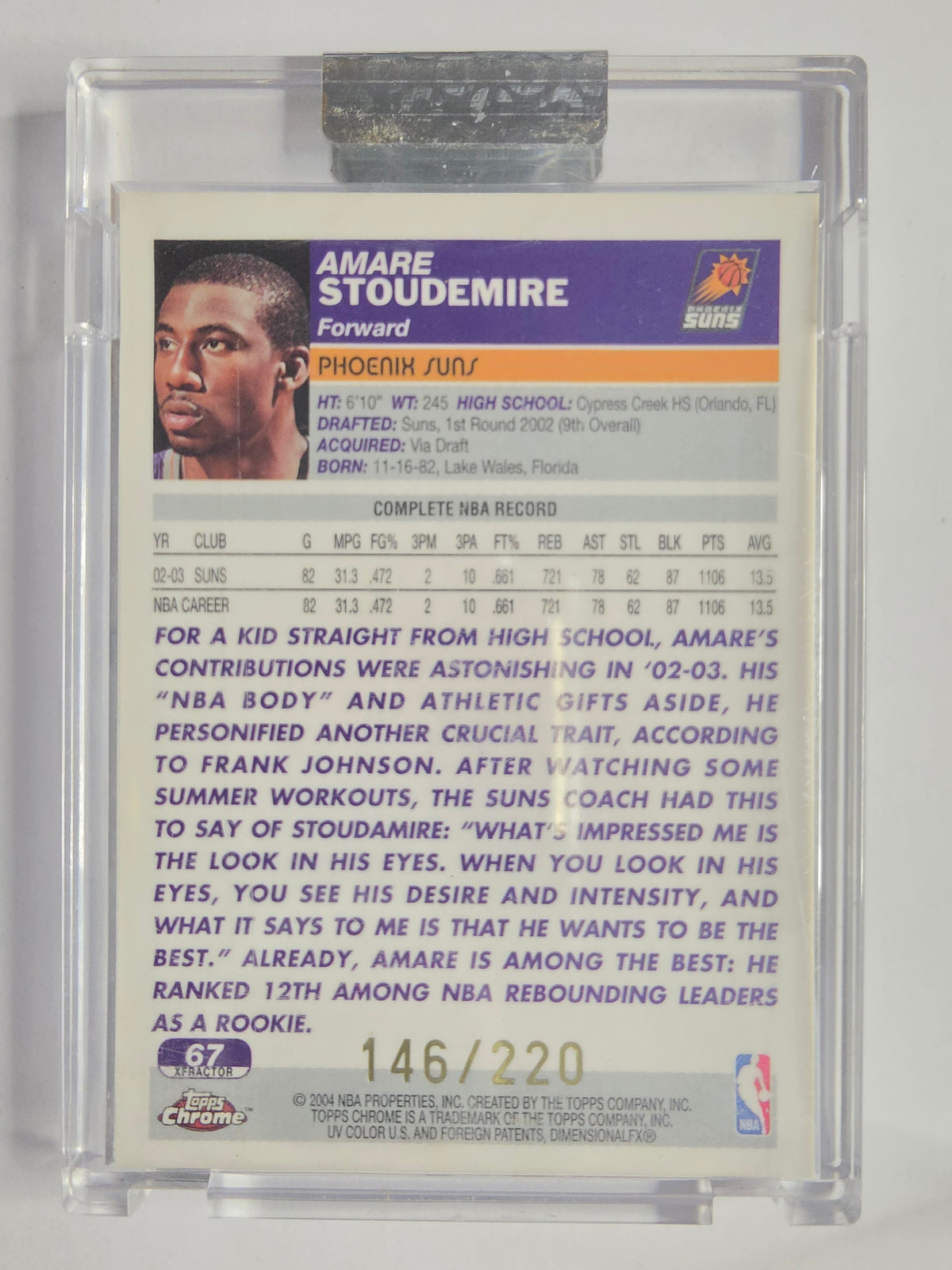 2003-04 Topps Pristine Chrome | X-Fractor | #67 | 146/220 | Amare Stoudemire | Phoenix Suns