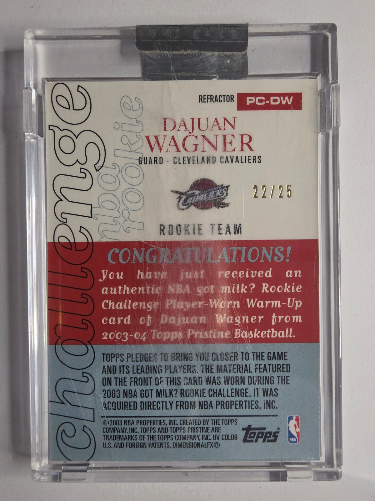 2003-04 Topps Pristine | Challenge Relics Refractor | PC-DW | 22/25 | Dajuan Wagner | Cleveland Cavaliers | Mem