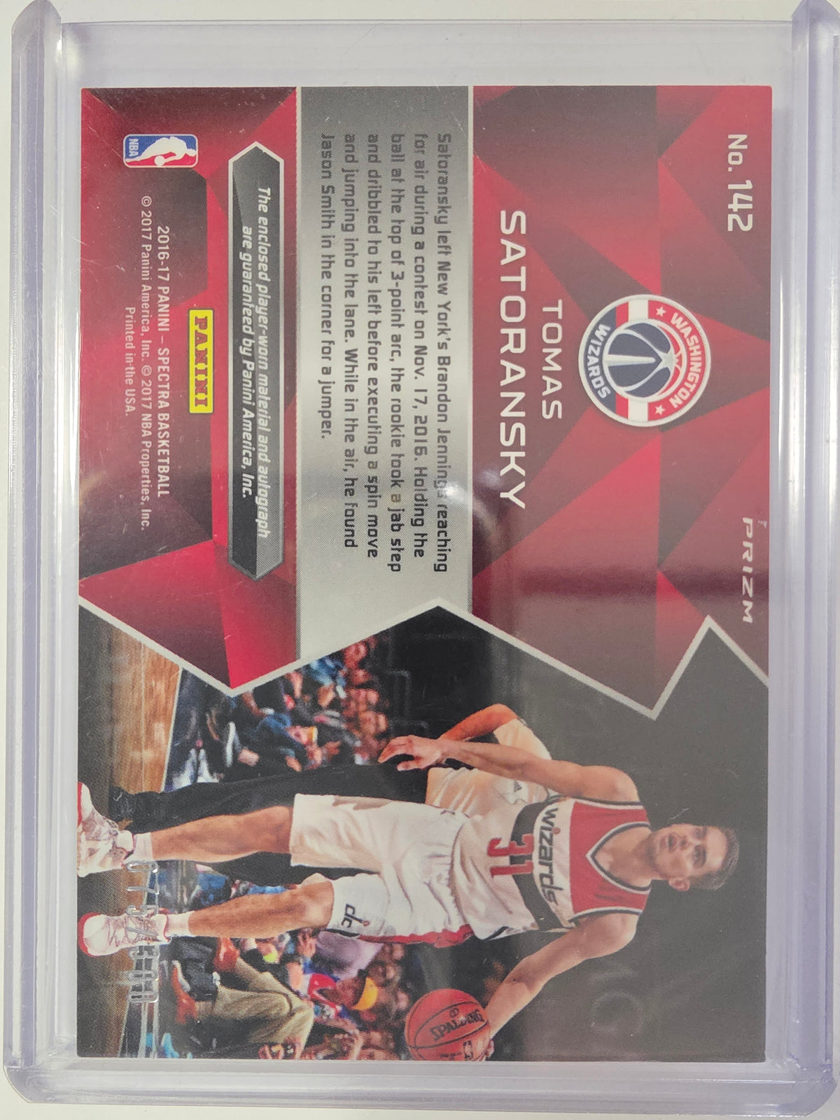 2016-17 Panini Spectra | RPA Silver Prizm | #142 | 075/300 | Tomas Satoransky | Wizards | RC Auto Mem