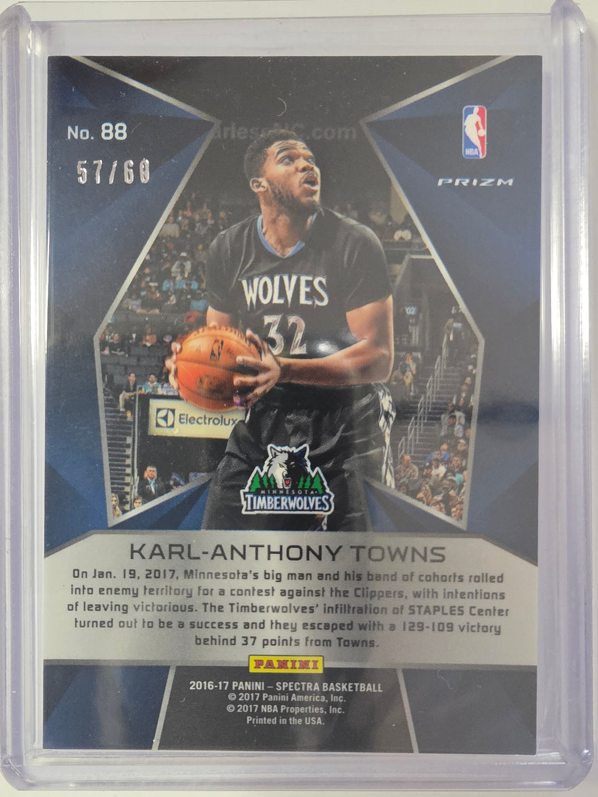 2016-17 Panini Spectra | Blue Prizm | #88 | 57/60 | Karl-Anthony Towns | Timberwolves