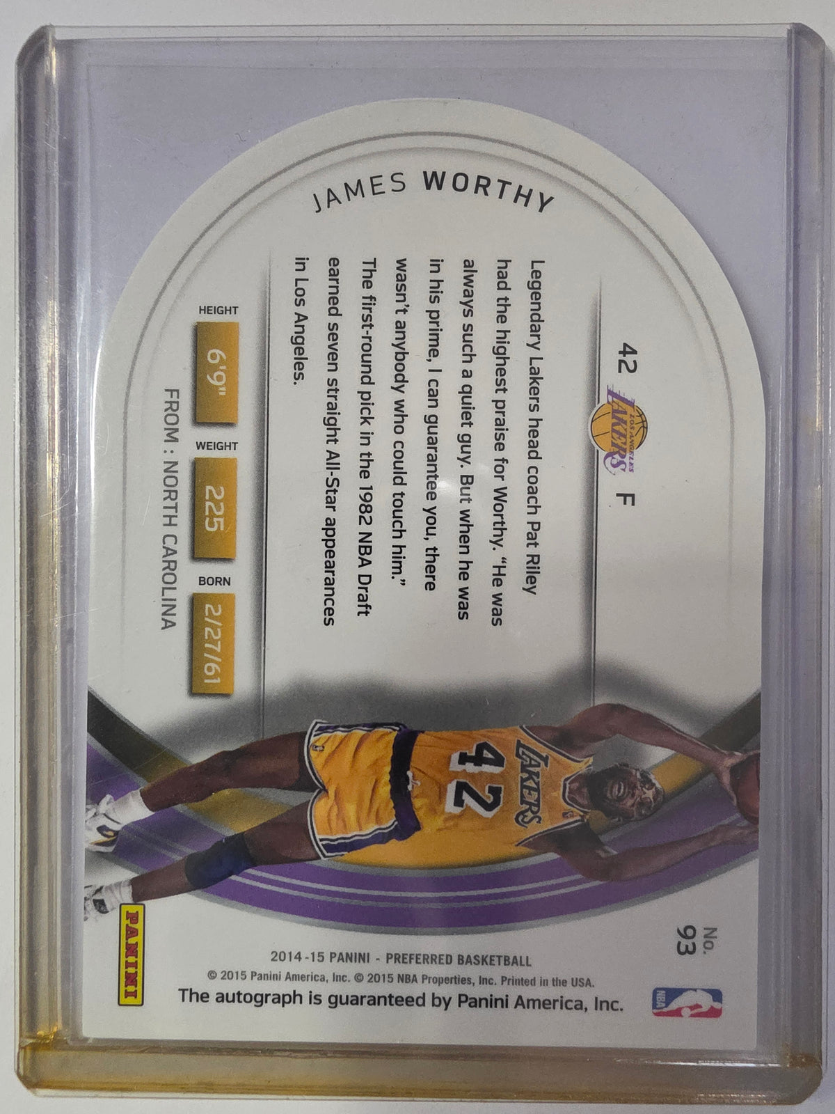 2014-15 Panini Preferred | Panini Signatures Auto | #93 | 15/25 | James Worthy | Lakers | Auto