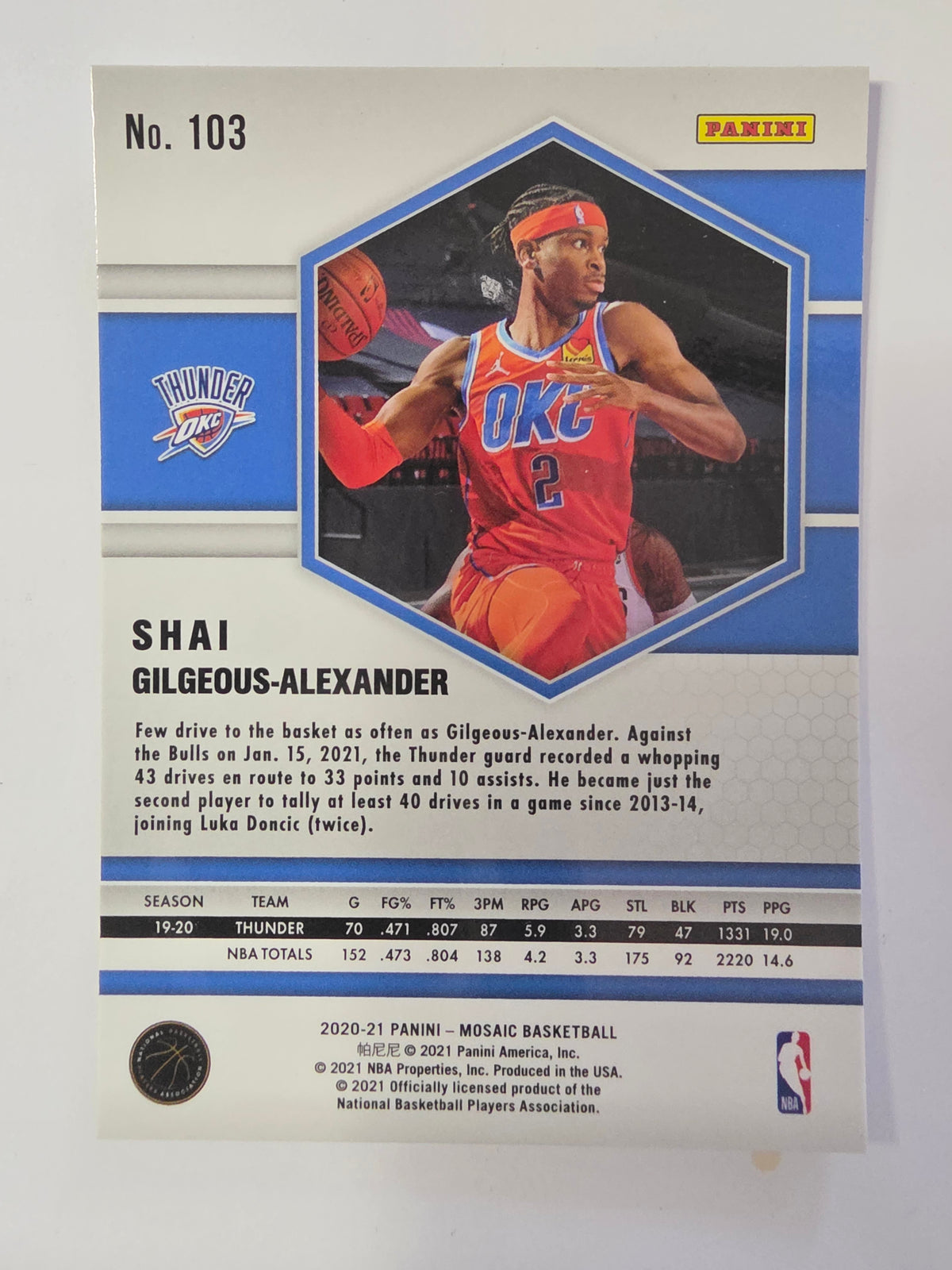 2020-21 Panini Mosaic | Silver Mosaic Parallel | #103 | Shai Gilgeous-Alexander | Thunder