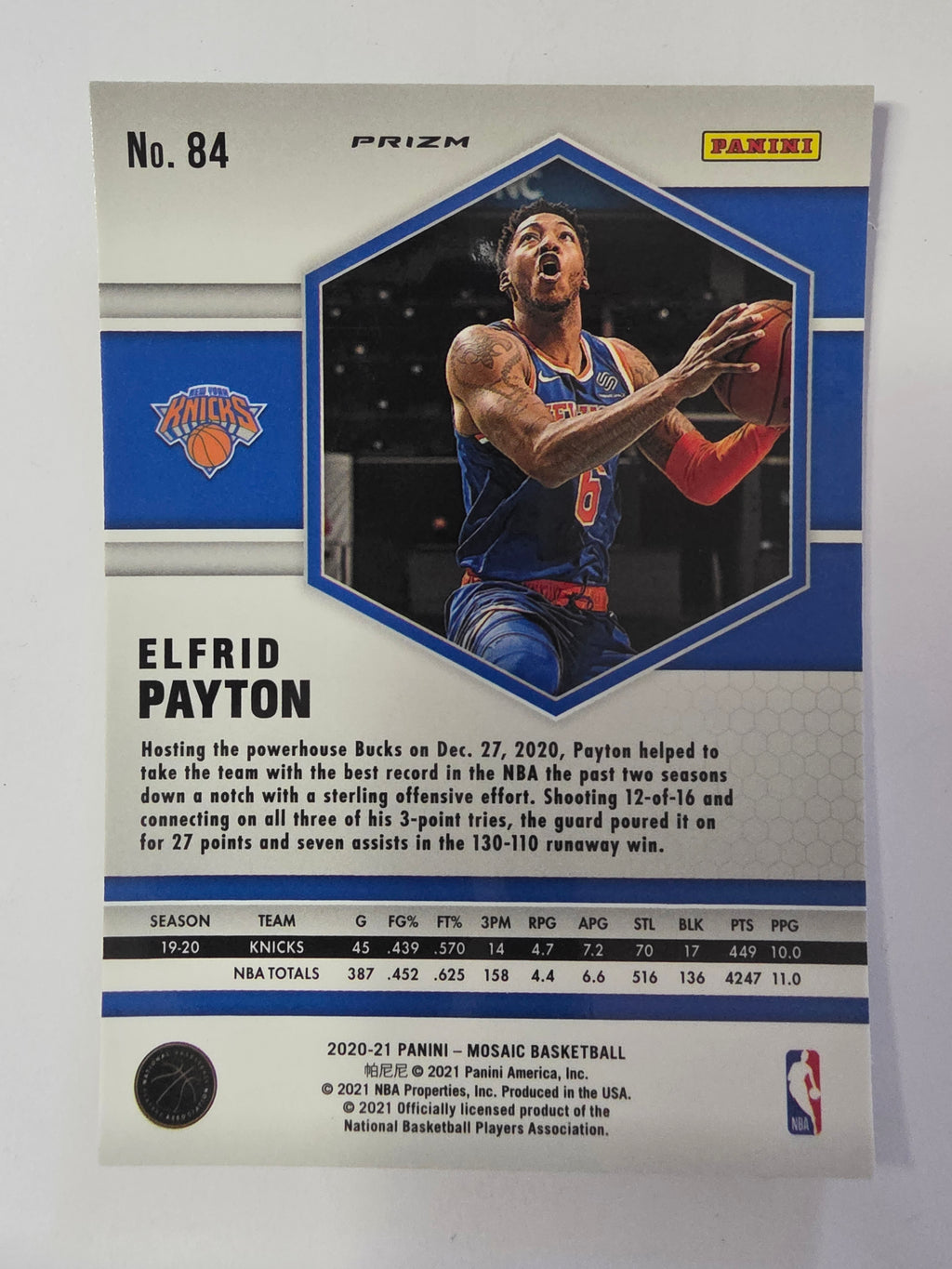 2020-21 Panini Mosaic | Green Mosaic Parallel | #84 | Elfrid Payton | New York Knicks