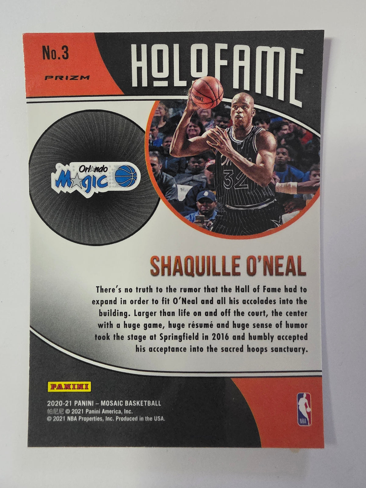 2020-21 Panini Mosaic | HoloFame Insert | #3 | Shaquille O'Neal | Orlando Magic