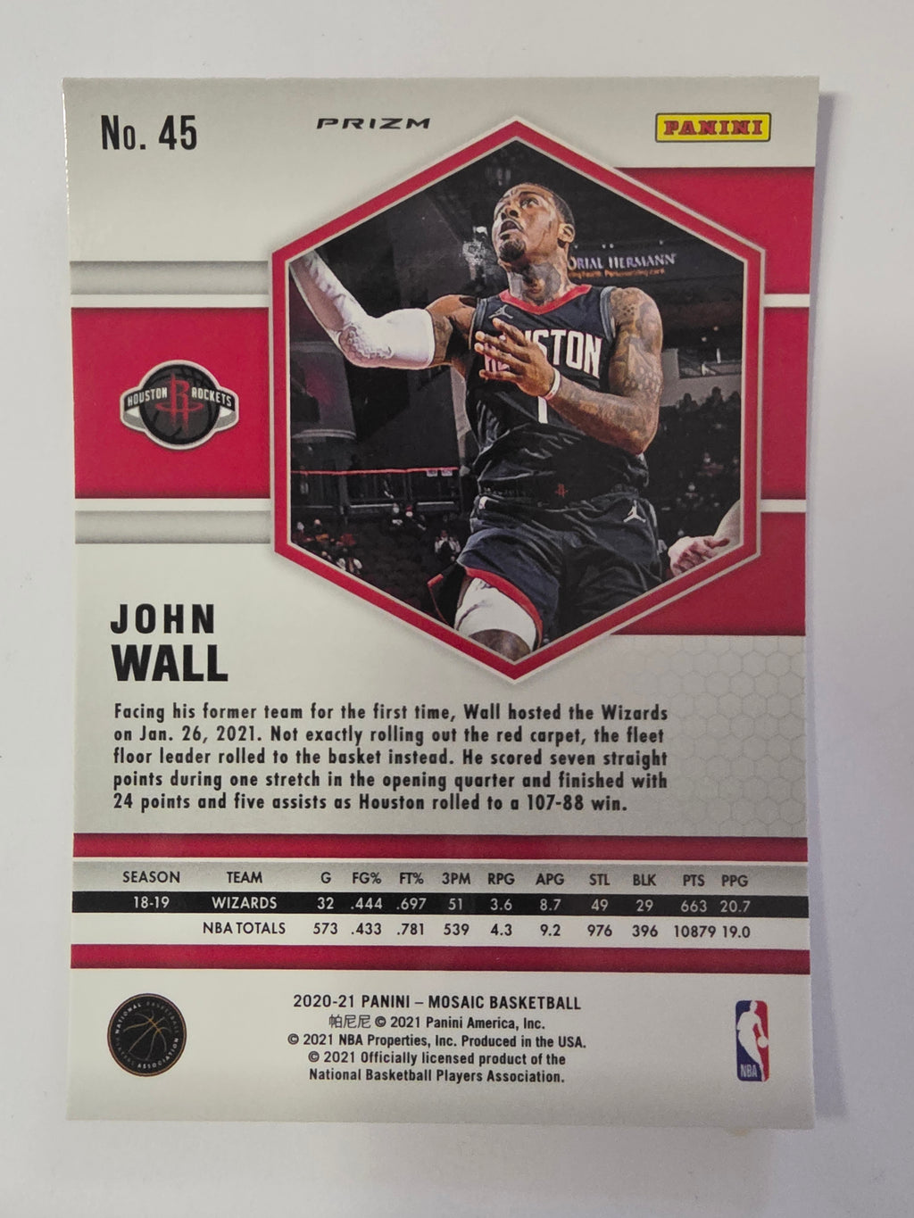 2020-21 Panini Mosaic | Pink Mosaic Parallel | #45 | John Wall | Houston Rockets